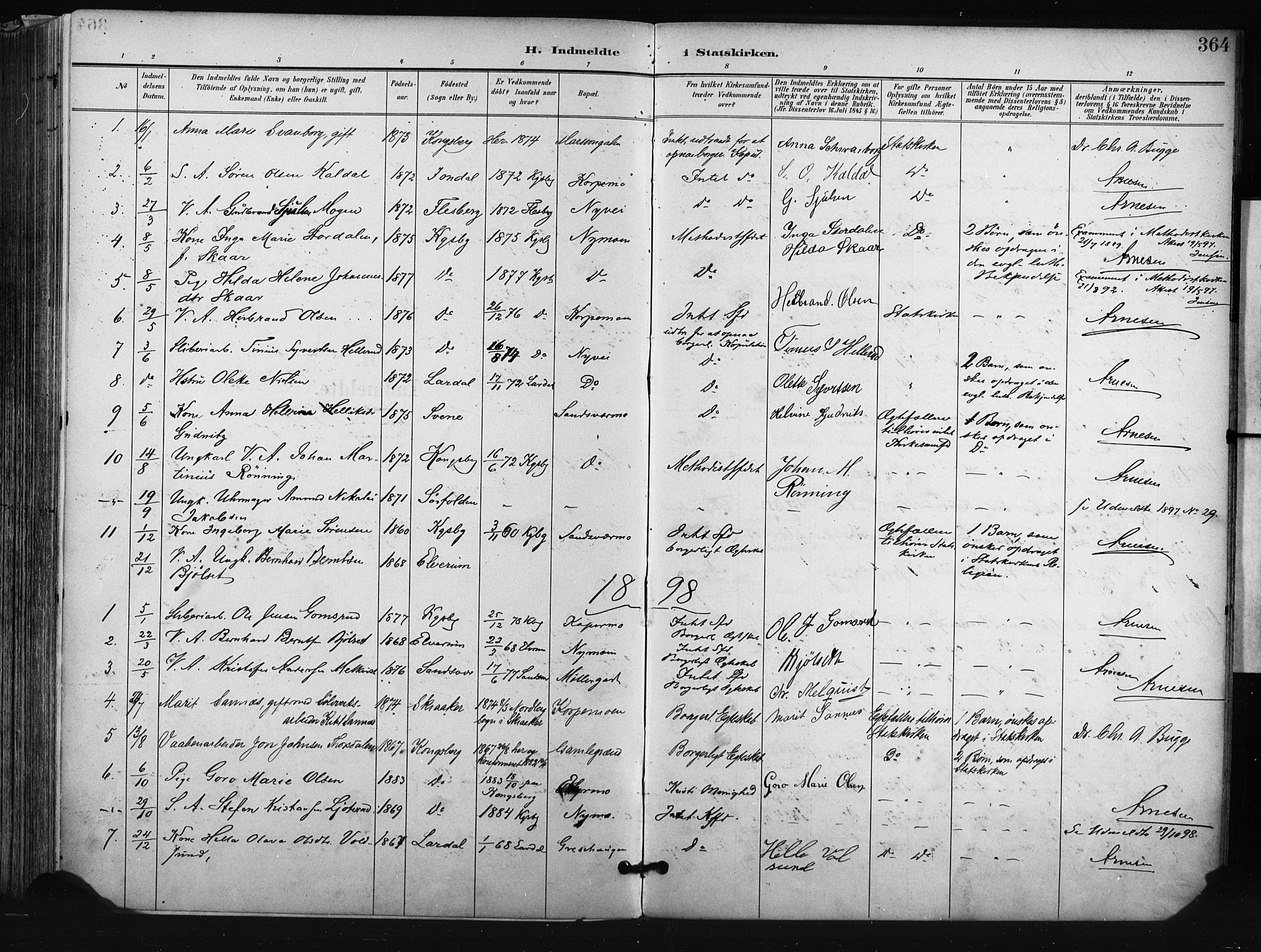 Kongsberg kirkebøker, AV/SAKO-A-22/F/Fb/L0003: Parish register (official) no. II 3, 1896-1905, p. 364