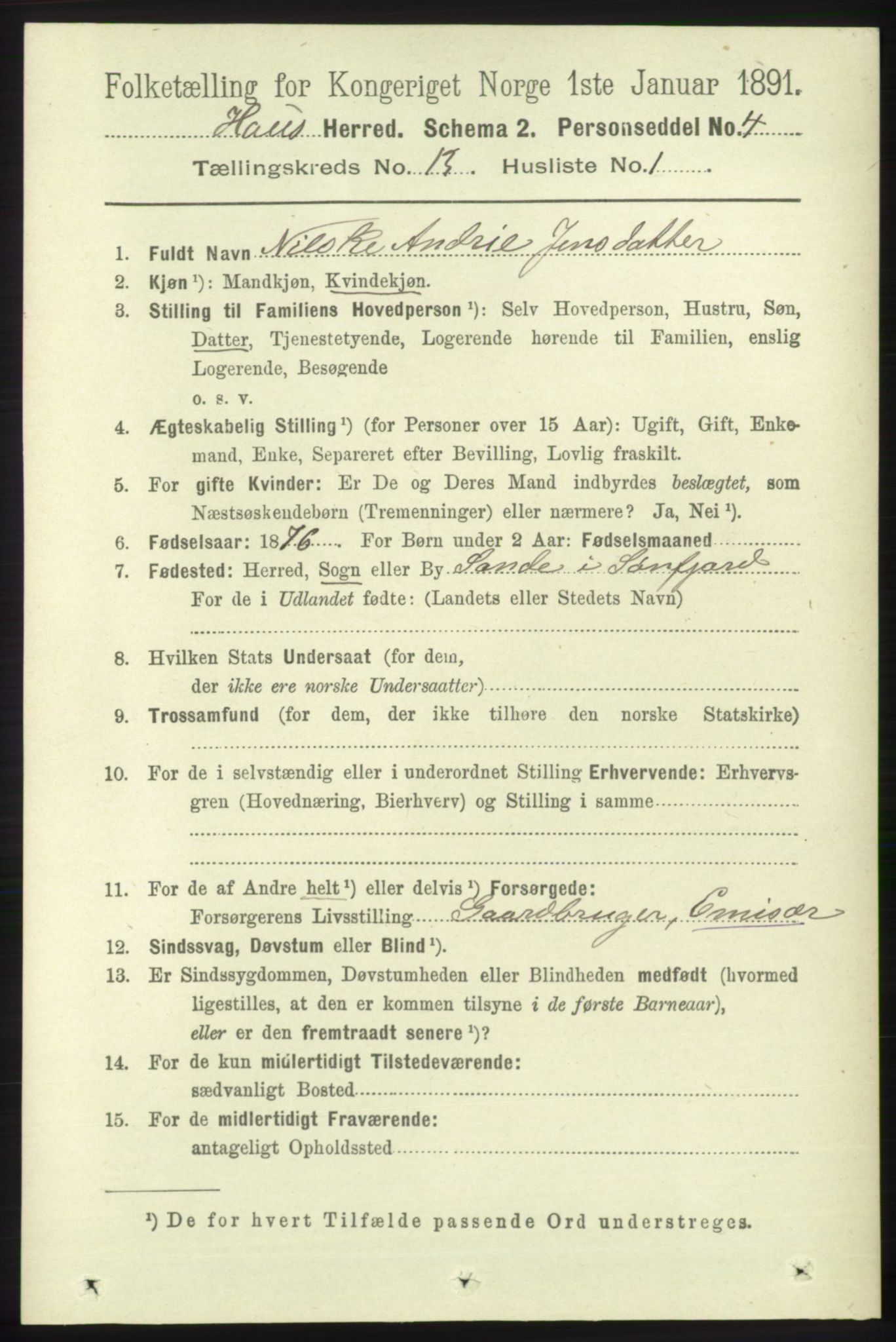 RA, 1891 census for 1250 Haus, 1891, p. 5559