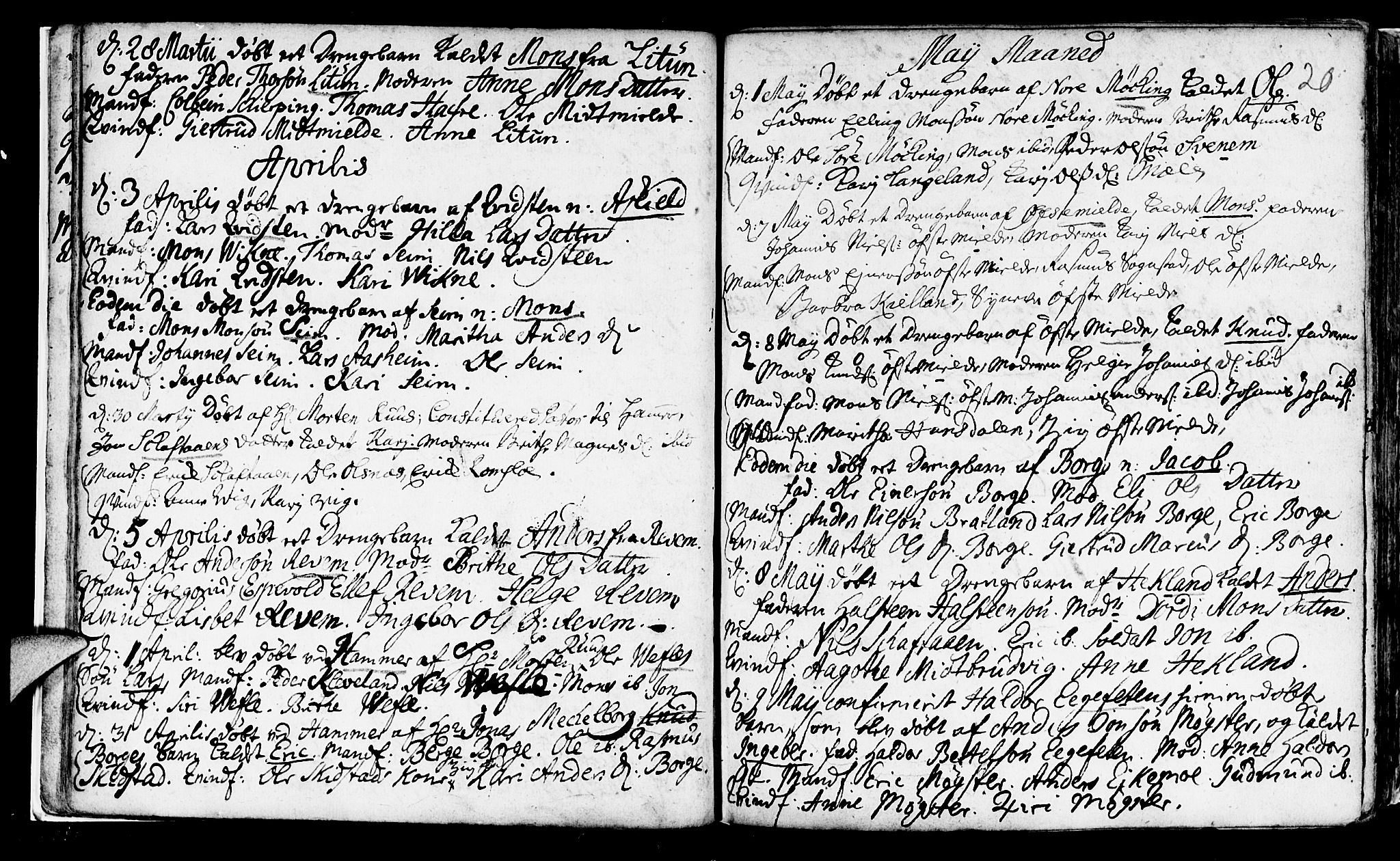 Haus sokneprestembete, SAB/A-75601/H/Haa: Parish register (official) no. A 5, 1733-1747, p. 20