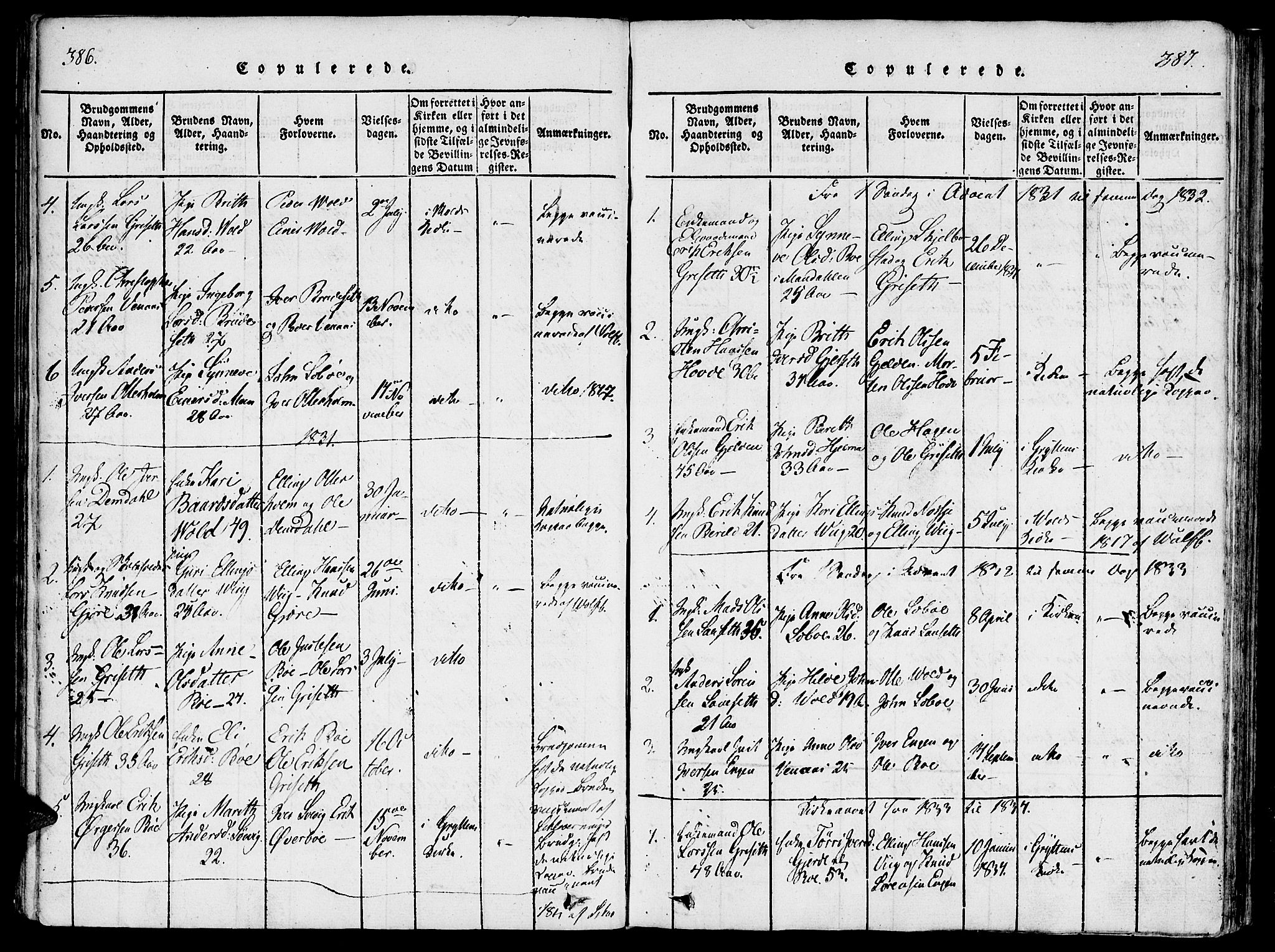 Ministerialprotokoller, klokkerbøker og fødselsregistre - Møre og Romsdal, SAT/A-1454/543/L0561: Parish register (official) no. 543A01, 1818-1853, p. 386-387