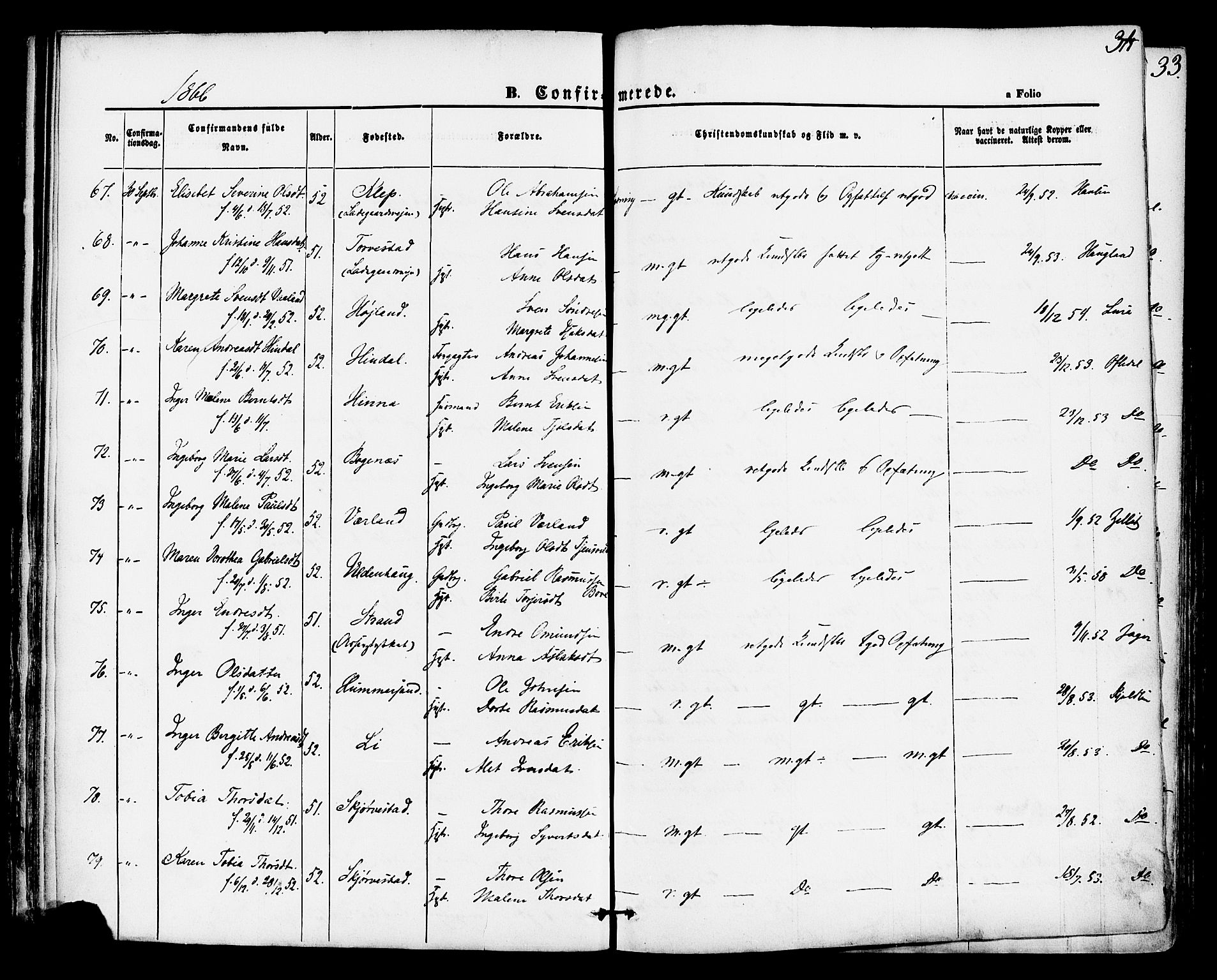 Hetland sokneprestkontor, AV/SAST-A-101826/30/30BA/L0004: Parish register (official) no. A 4, 1862-1881, p. 31