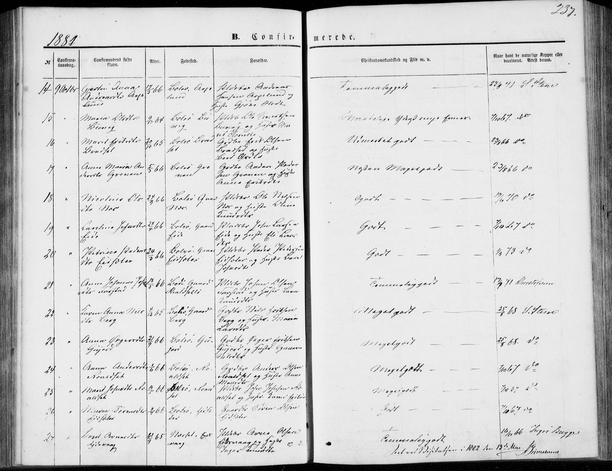 Ministerialprotokoller, klokkerbøker og fødselsregistre - Møre og Romsdal, AV/SAT-A-1454/557/L0681: Parish register (official) no. 557A03, 1869-1886, p. 237