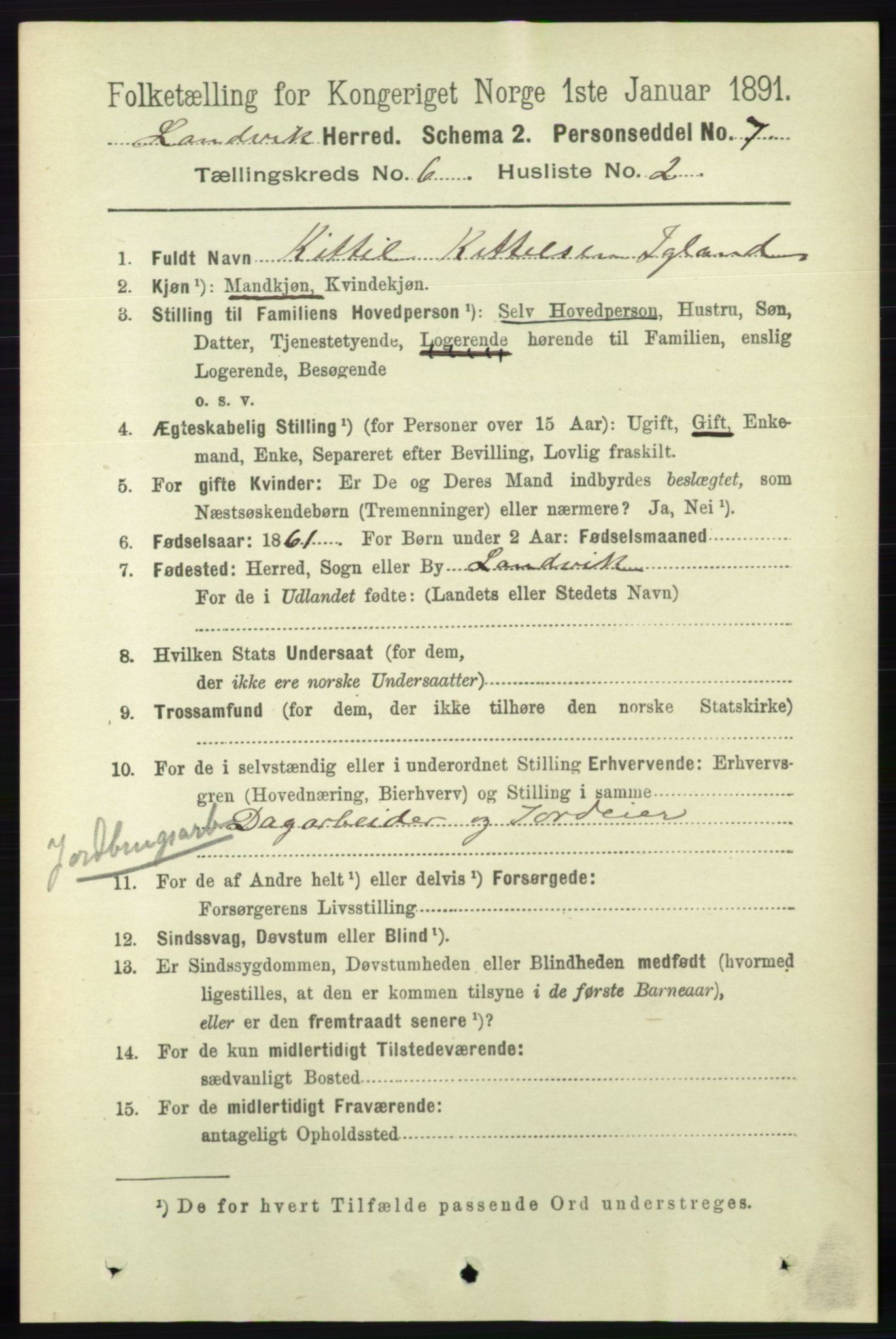 RA, 1891 census for 0924 Landvik, 1891, p. 2456