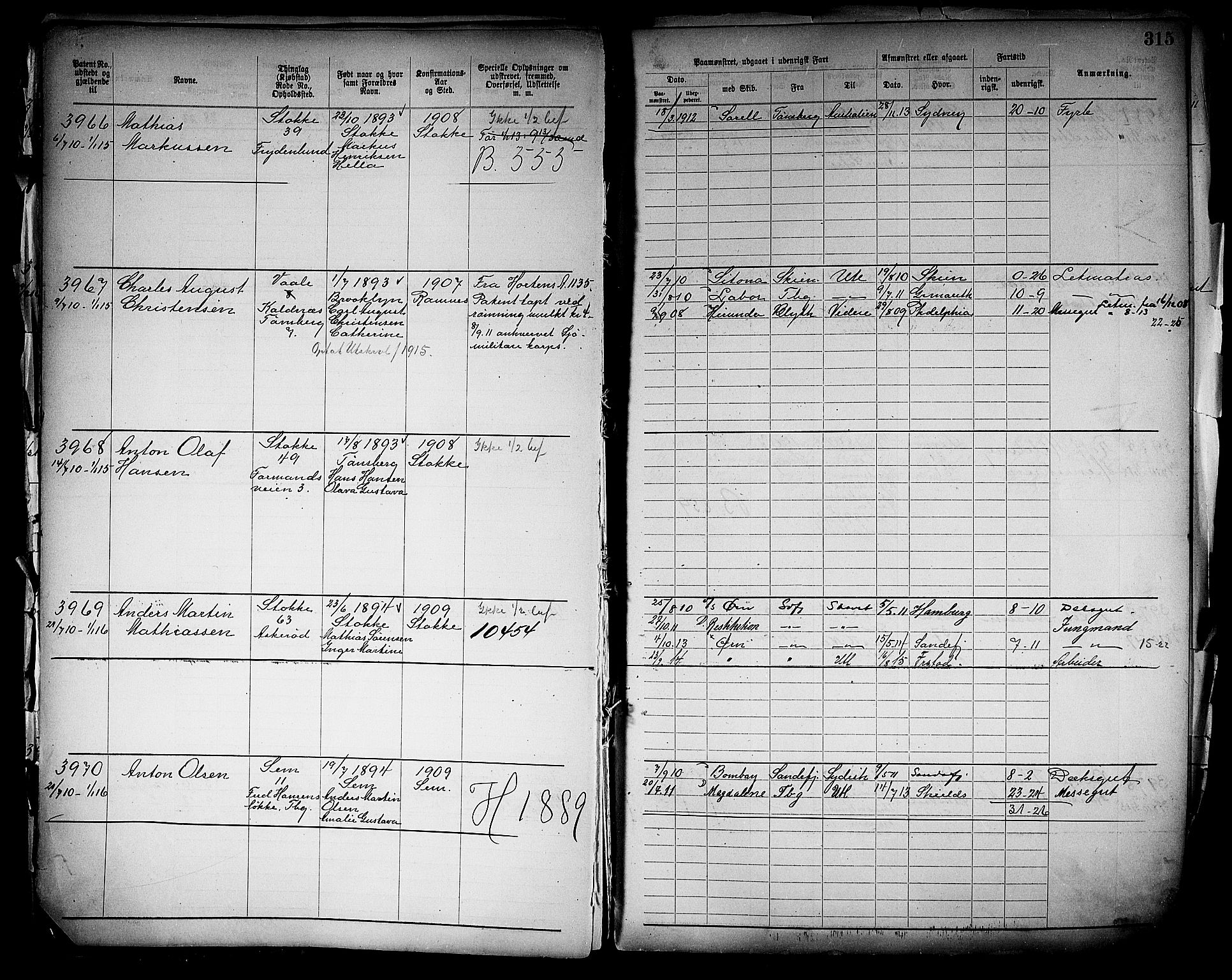 Tønsberg innrulleringskontor, SAKO/A-786/F/Fb/L0005: Annotasjonsrulle Patent nr. 2401-4080, 1904-1910, p. 316