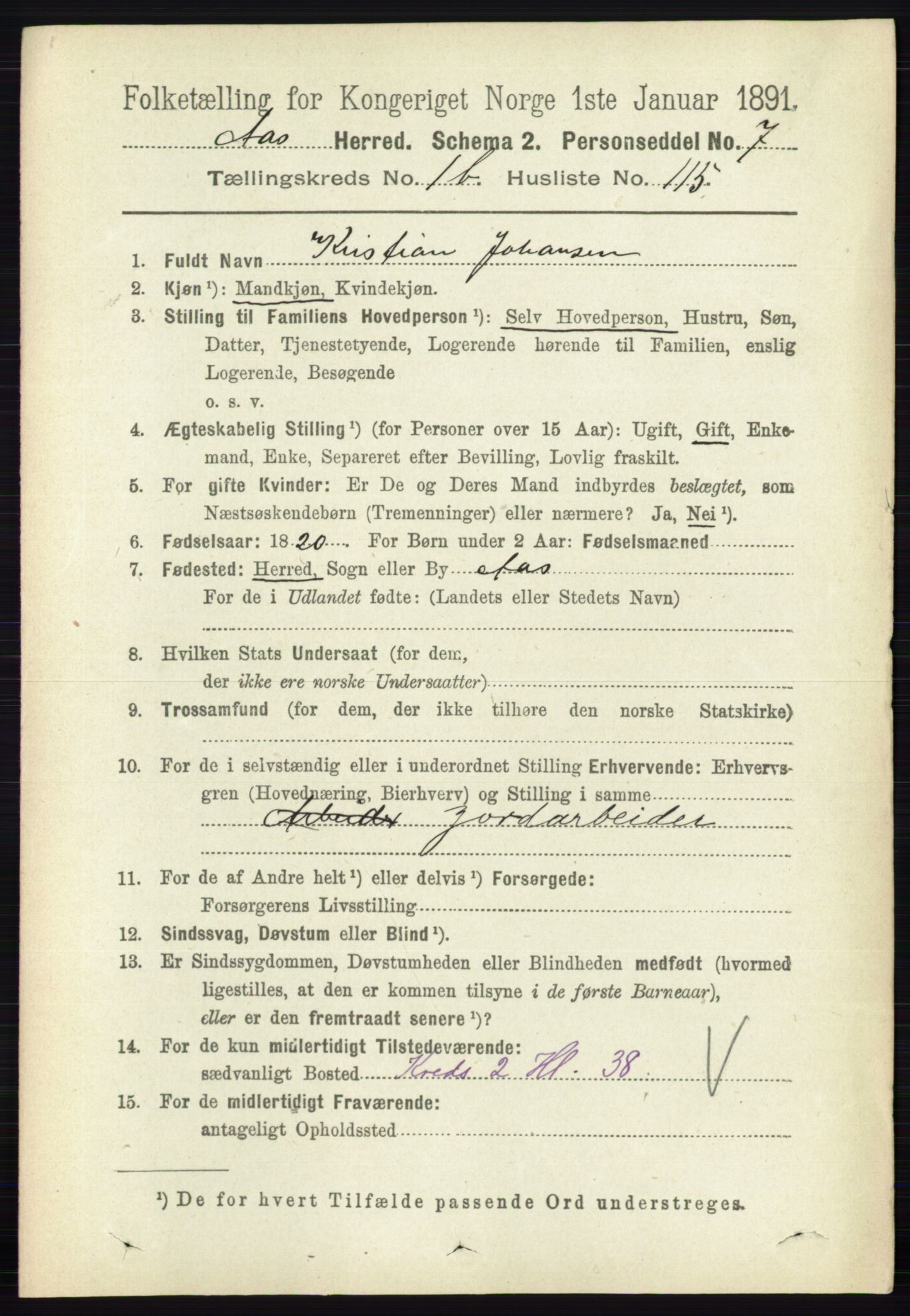 RA, 1891 census for 0214 Ås, 1891, p. 1486