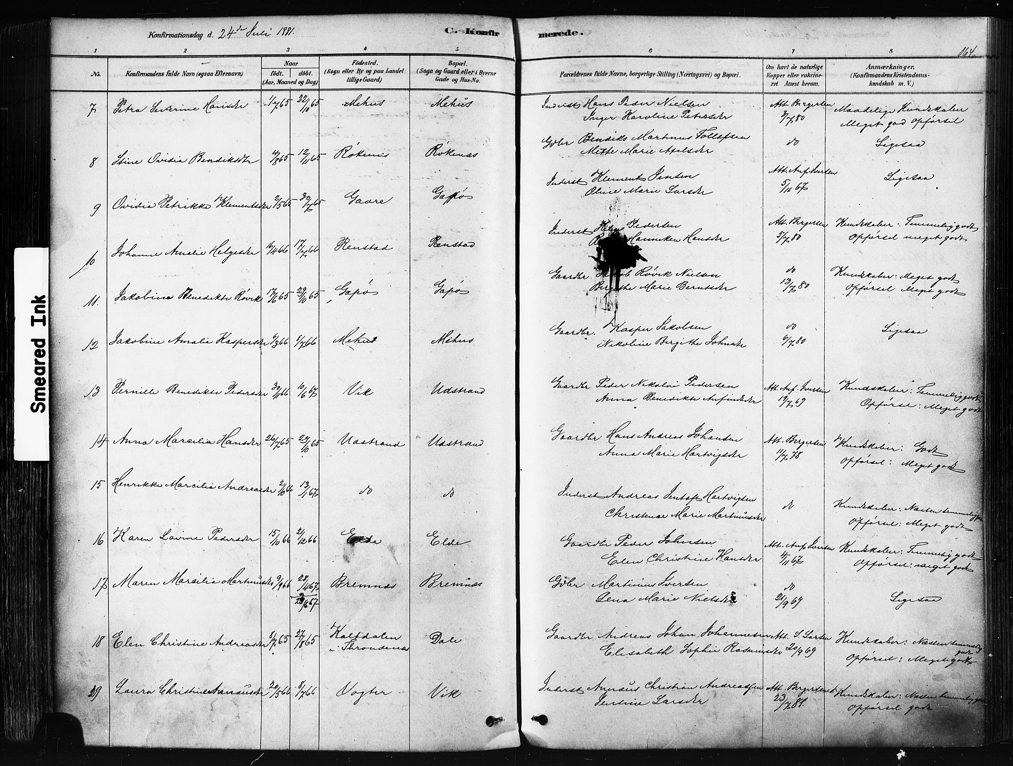Kvæfjord sokneprestkontor, AV/SATØ-S-1323/G/Ga/Gaa/L0005kirke: Parish register (official) no. 5, 1878-1894, p. 164