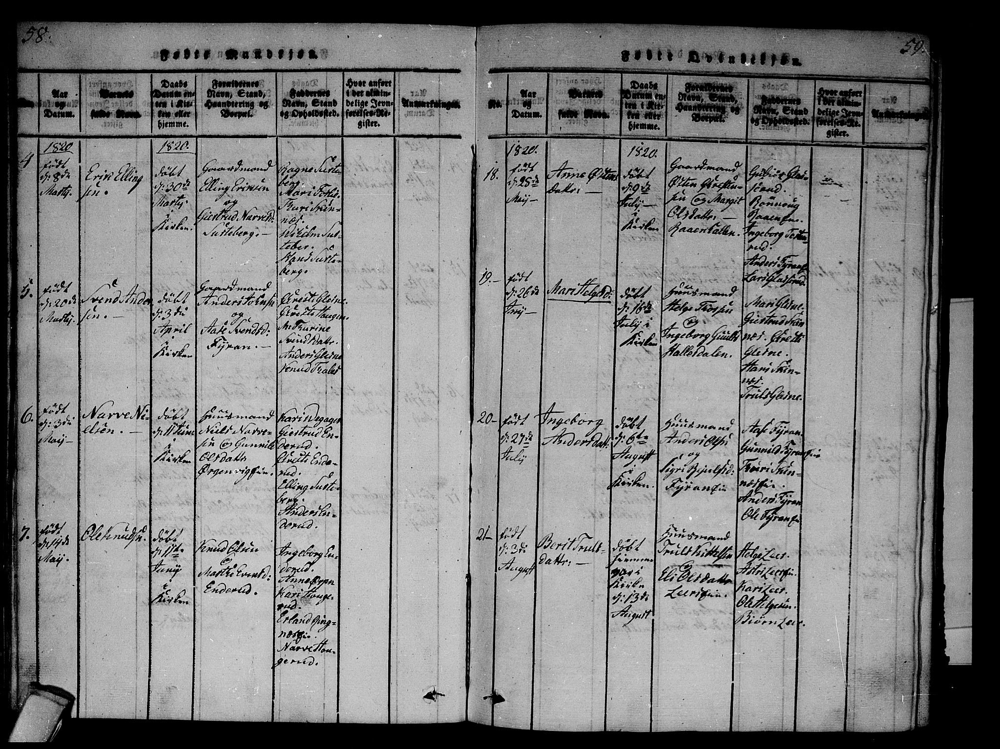 Krødsherad kirkebøker, AV/SAKO-A-19/F/Fa/L0001: Parish register (official) no. 1, 1815-1829, p. 58-59