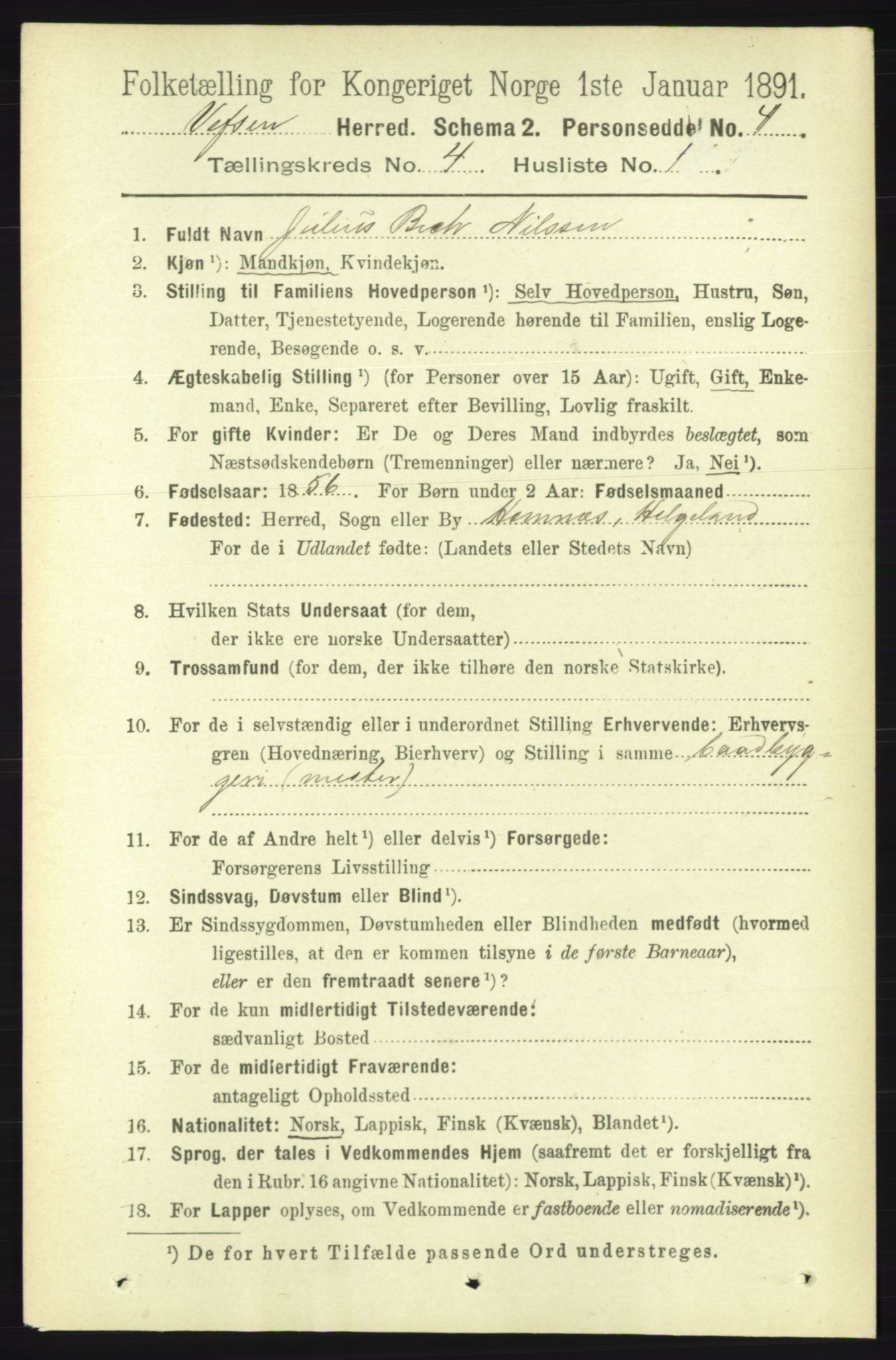 RA, 1891 census for 1824 Vefsn, 1891, p. 1624