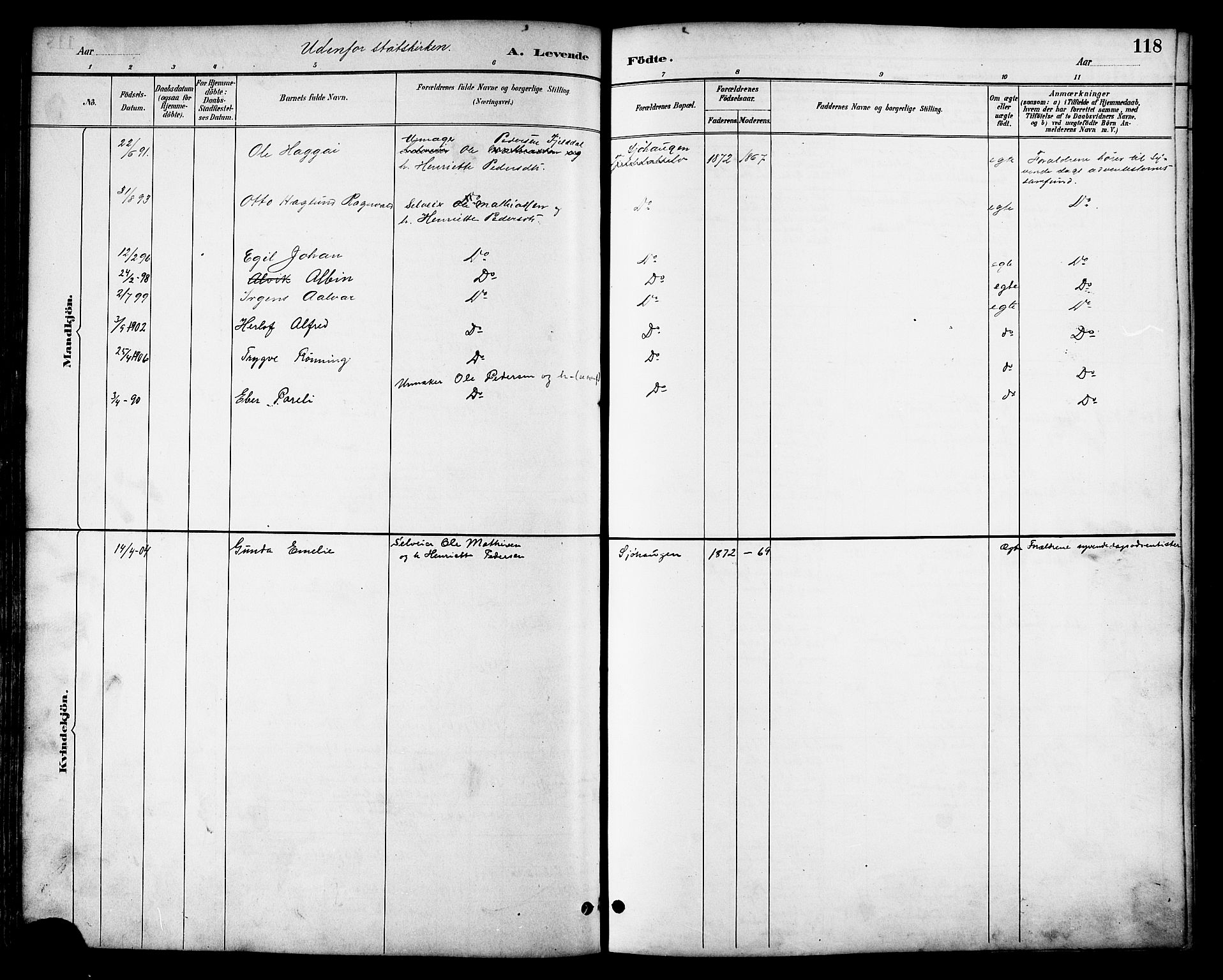 Ministerialprotokoller, klokkerbøker og fødselsregistre - Nordland, AV/SAT-A-1459/814/L0230: Parish register (copy) no. 814C03, 1884-1911, p. 118