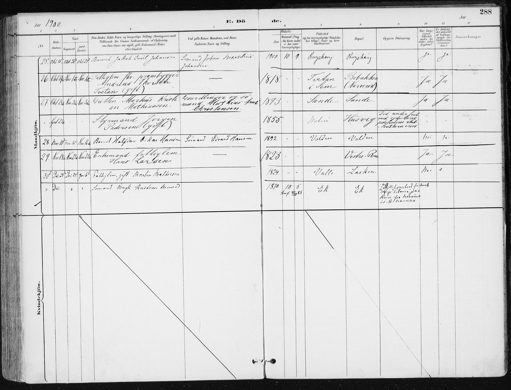 Sem kirkebøker, AV/SAKO-A-5/F/Fb/L0005: Parish register (official) no. II 5, 1892-1904, p. 288