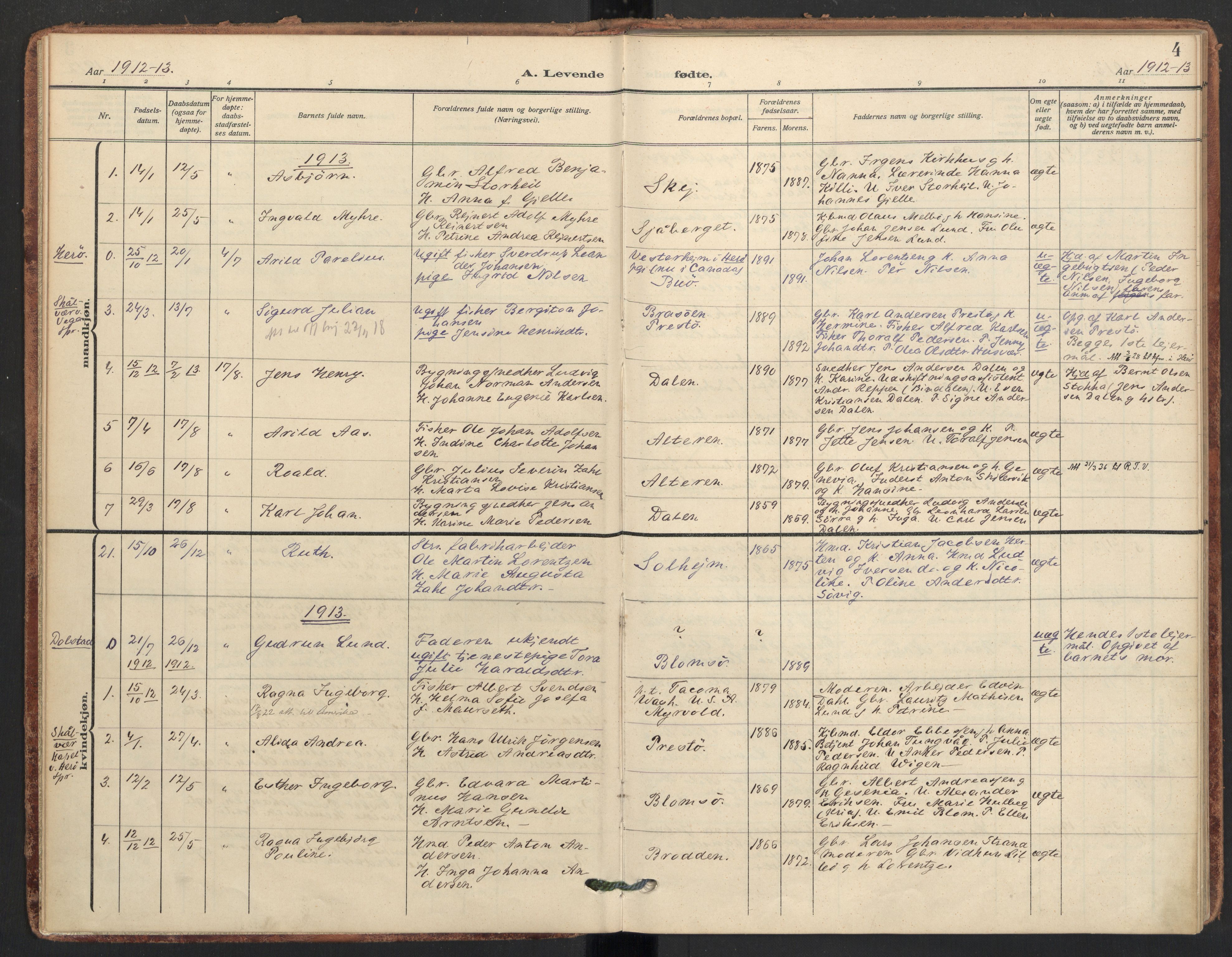 Ministerialprotokoller, klokkerbøker og fødselsregistre - Nordland, SAT/A-1459/830/L0455: Parish register (official) no. 830A19, 1912-1942, p. 4