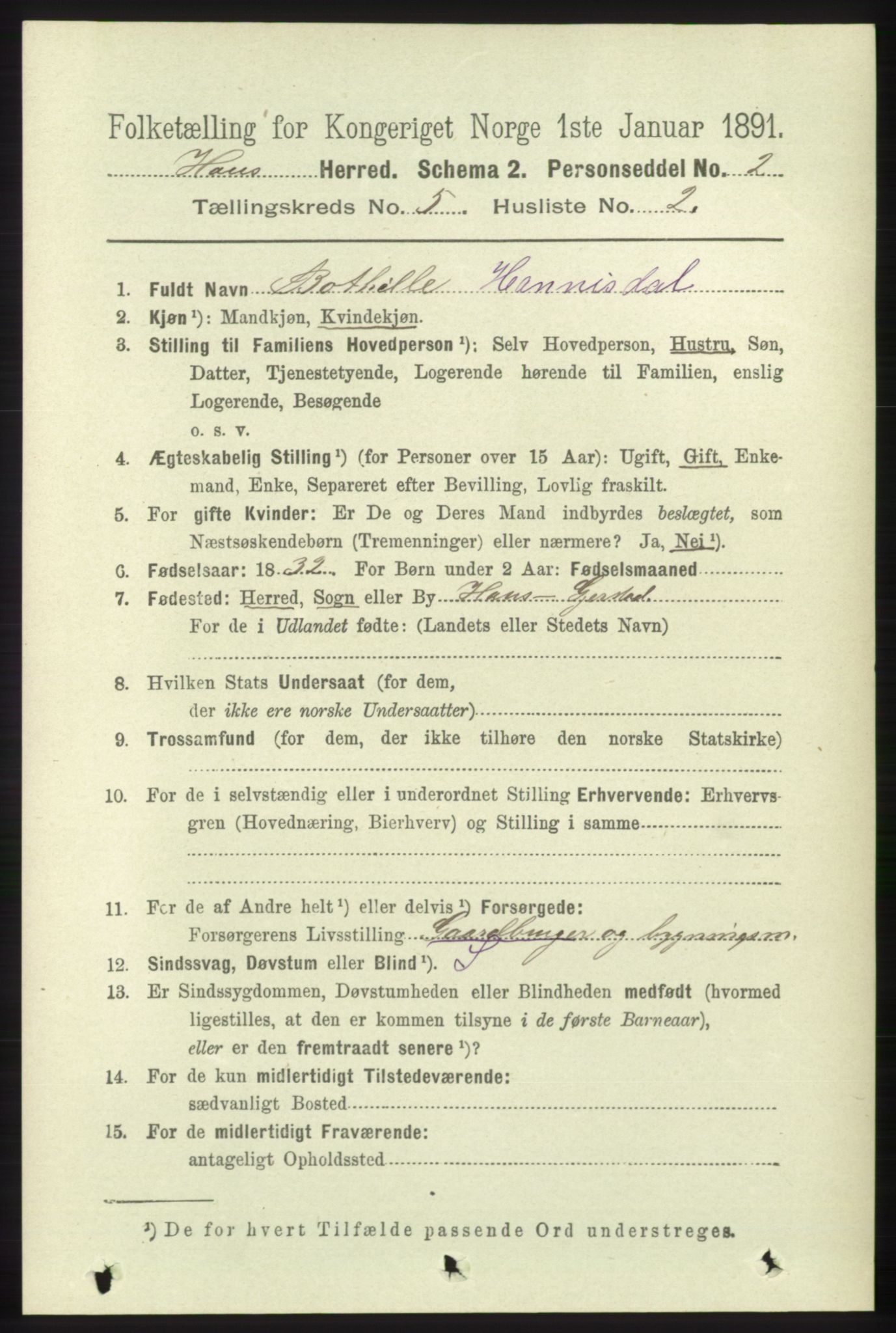 RA, 1891 census for 1250 Haus, 1891, p. 1832