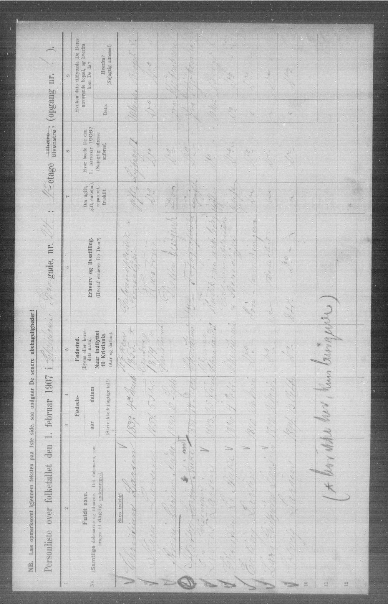 OBA, Municipal Census 1907 for Kristiania, 1907, p. 5157