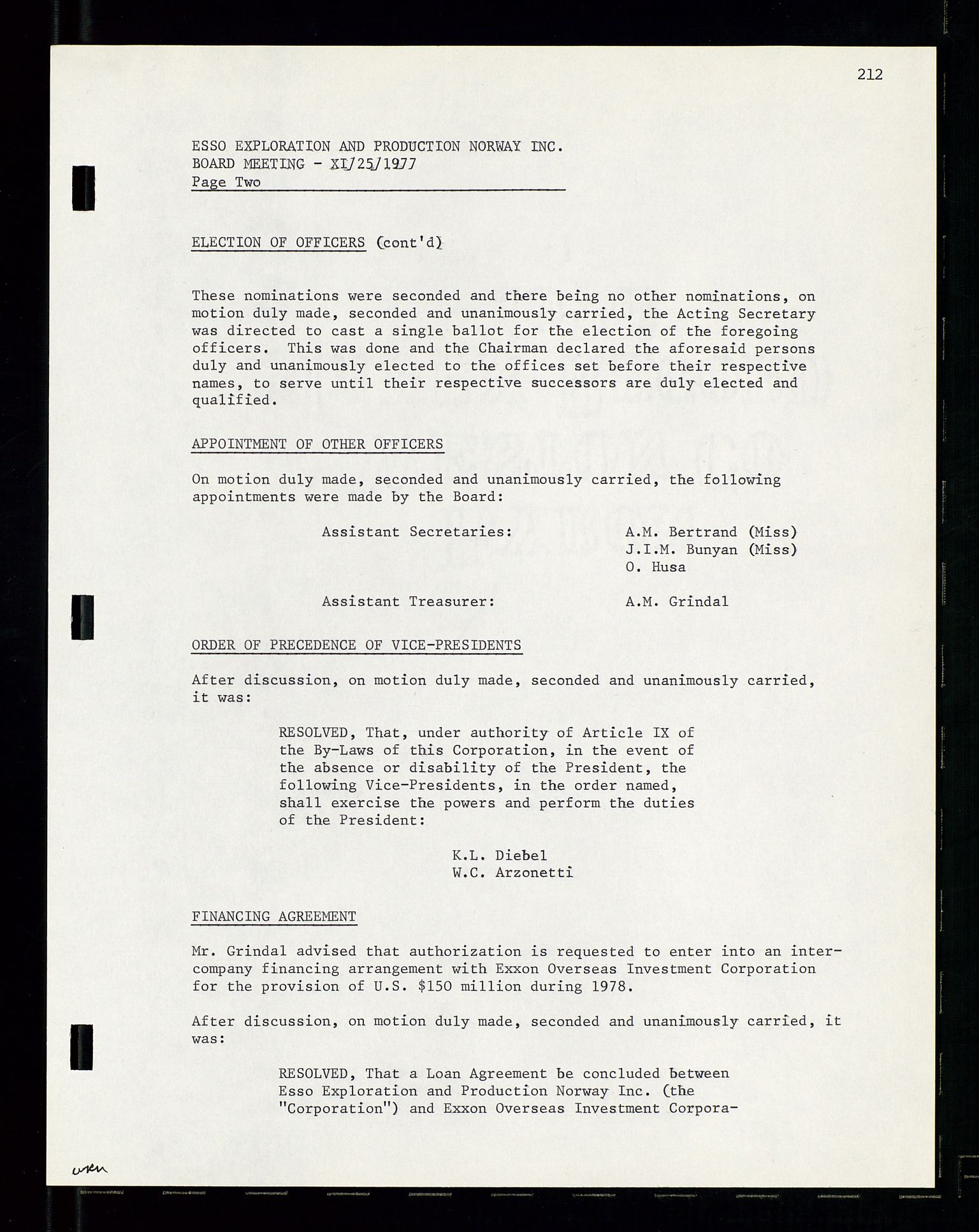 Pa 1512 - Esso Exploration and Production Norway Inc., SAST/A-101917/A/Aa/L0001/0002: Styredokumenter / Corporate records, Board meeting minutes, Agreements, Stocholder meetings, 1975-1979, p. 74