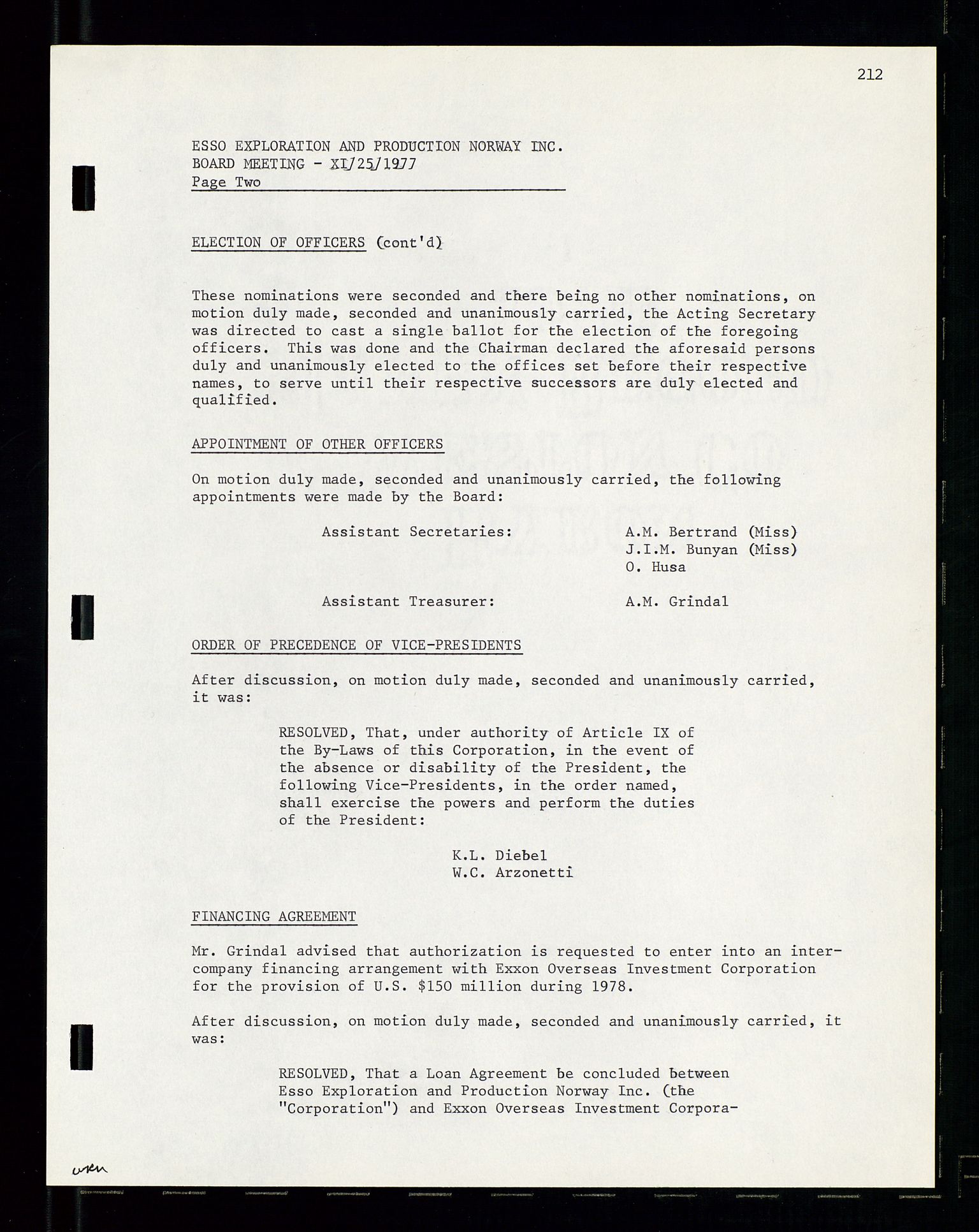 Pa 1512 - Esso Exploration and Production Norway Inc., AV/SAST-A-101917/A/Aa/L0001/0002: Styredokumenter / Corporate records, Board meeting minutes, Agreements, Stocholder meetings, 1975-1979, p. 74