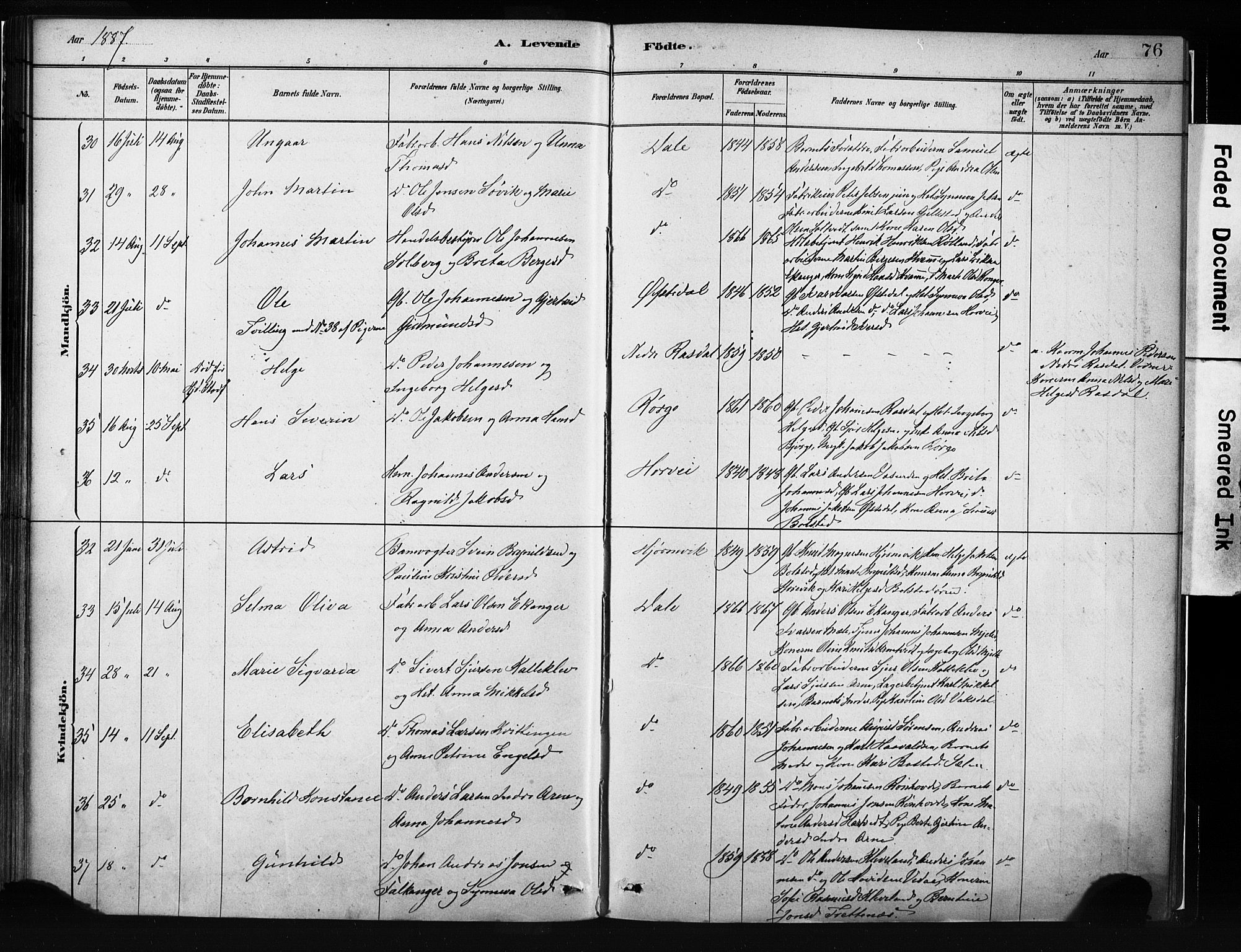 Evanger sokneprestembete, AV/SAB-A-99924: Parish register (official) no. A 1, 1877-1899, p. 76