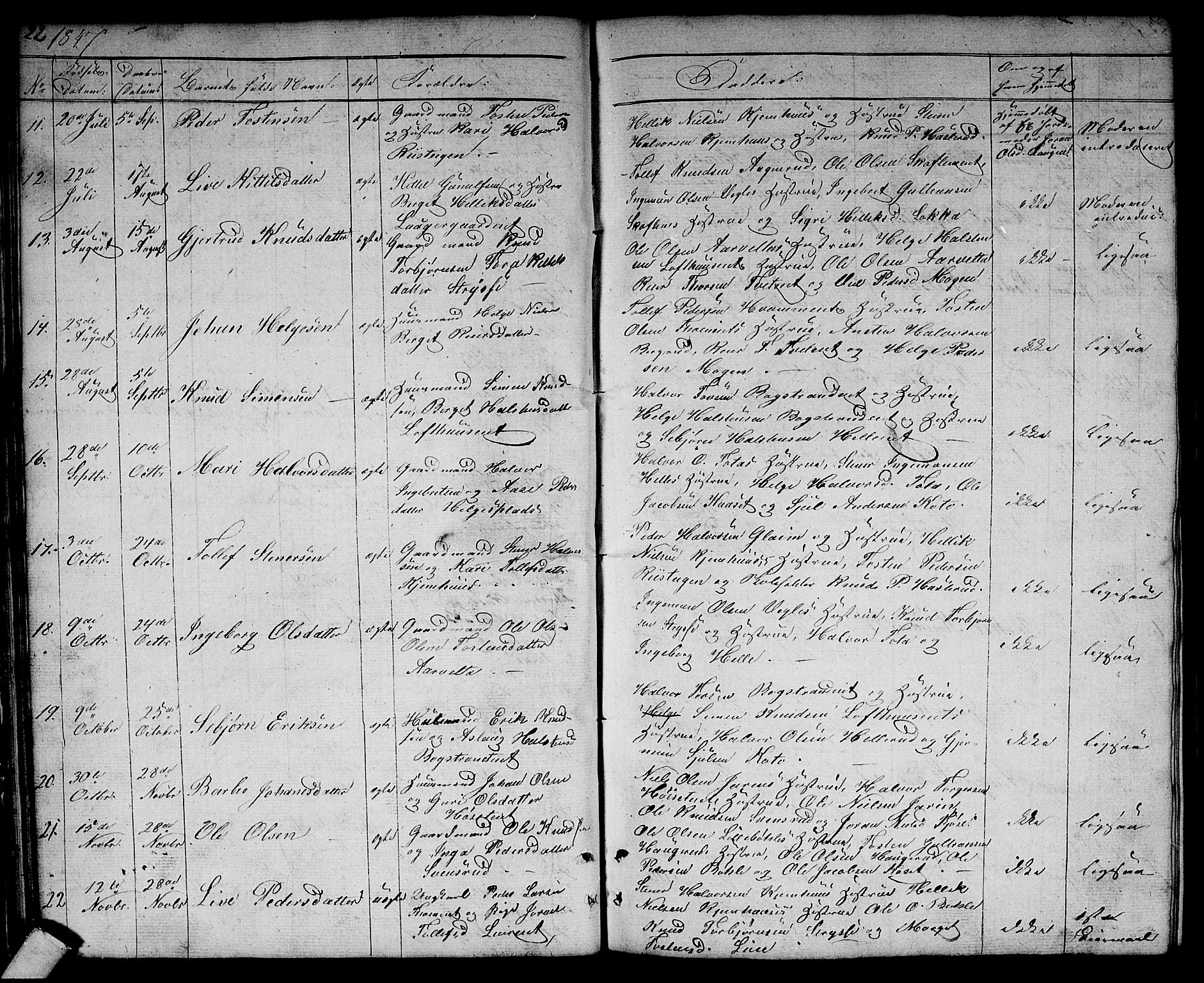 Rollag kirkebøker, AV/SAKO-A-240/G/Gb/L0001: Parish register (copy) no. II 1, 1836-1877, p. 22