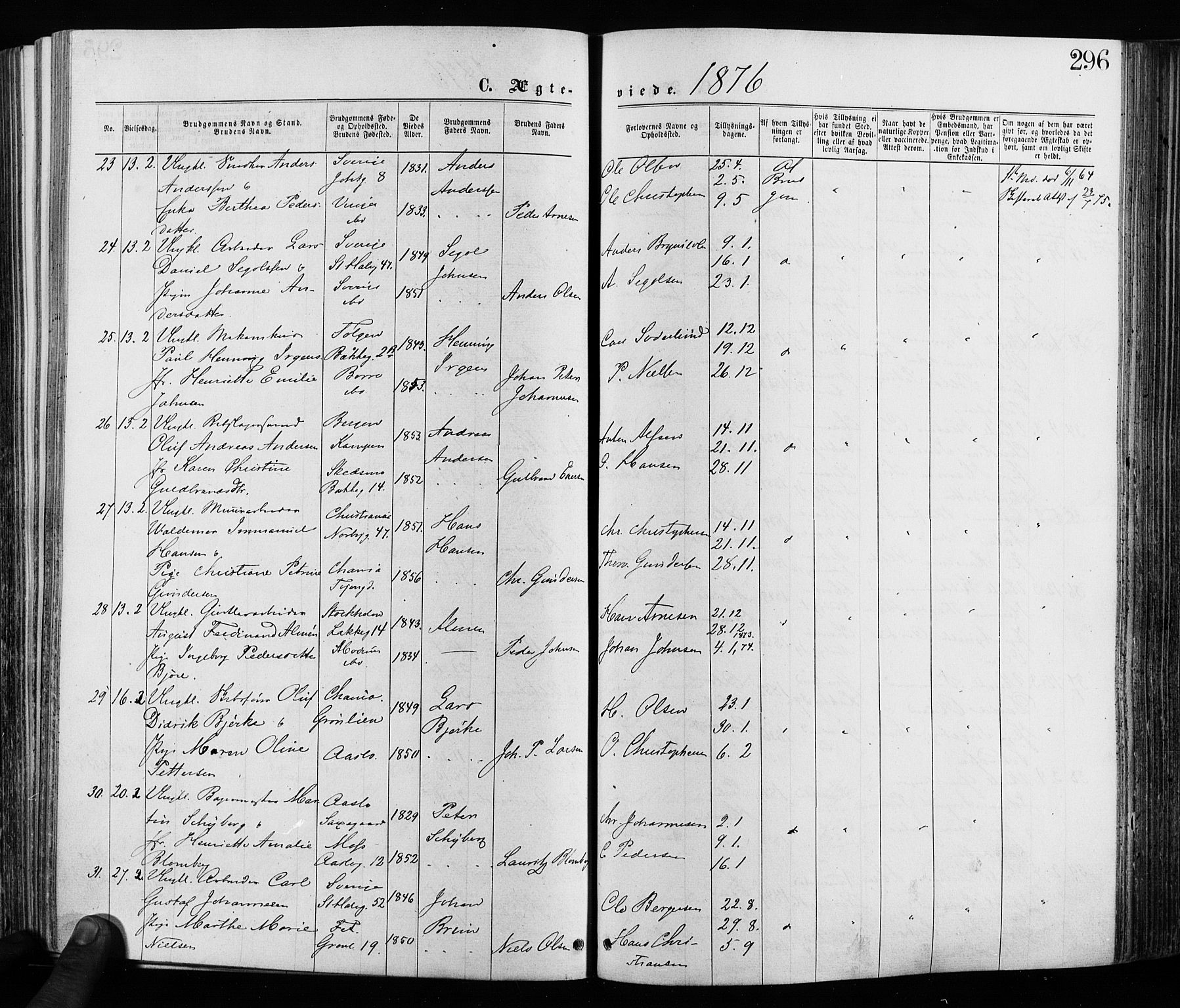 Grønland prestekontor Kirkebøker, AV/SAO-A-10848/F/Fa/L0005: Parish register (official) no. 5, 1869-1880, p. 296