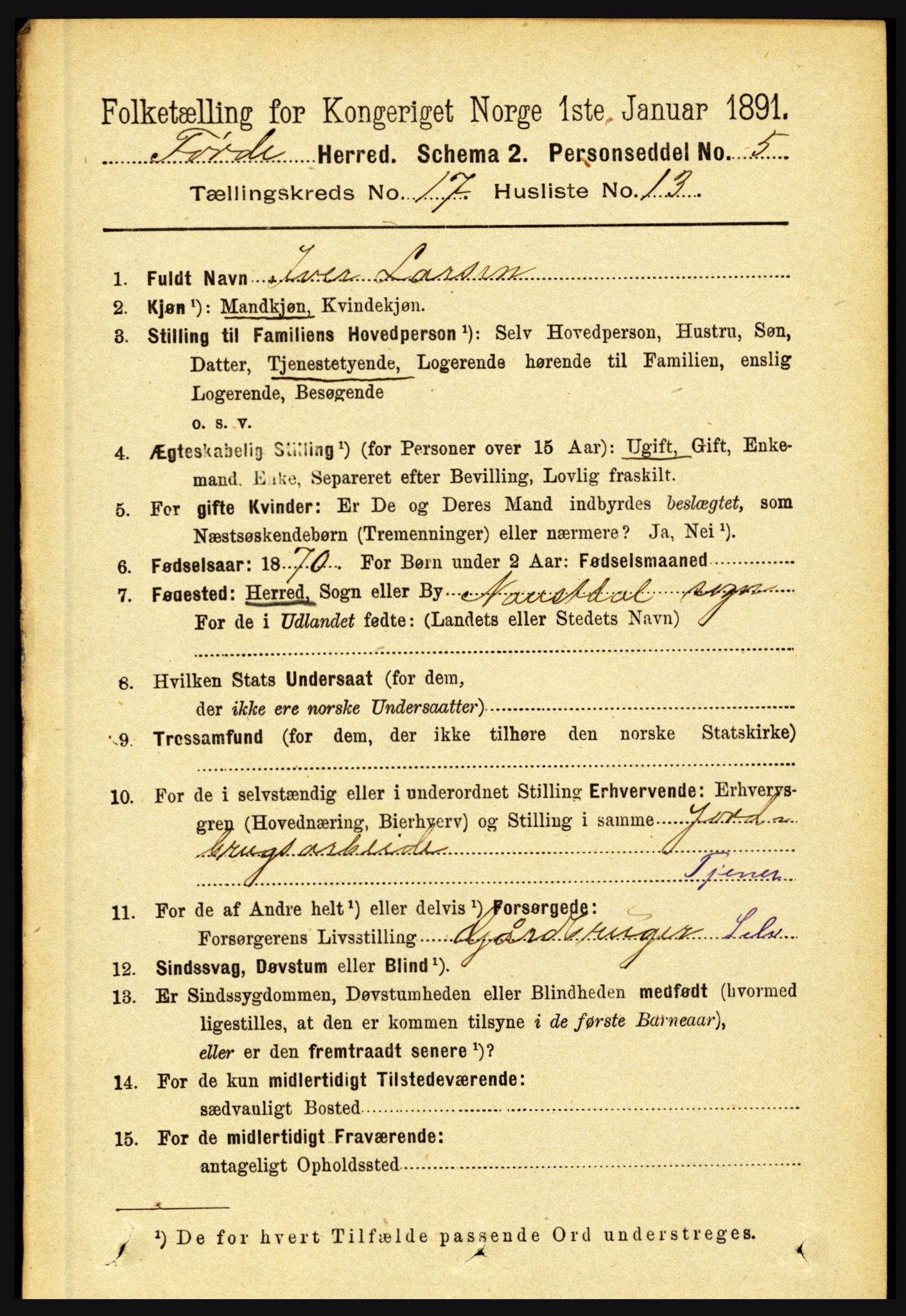 RA, 1891 census for 1432 Førde, 1891, p. 6107