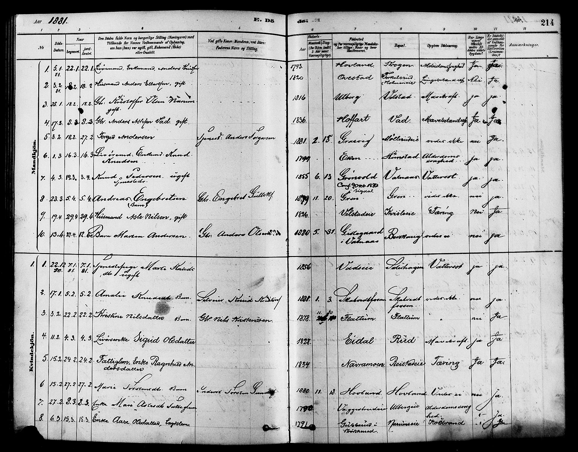 Sigdal kirkebøker, AV/SAKO-A-245/F/Fa/L0011: Parish register (official) no. I 11, 1879-1887, p. 214