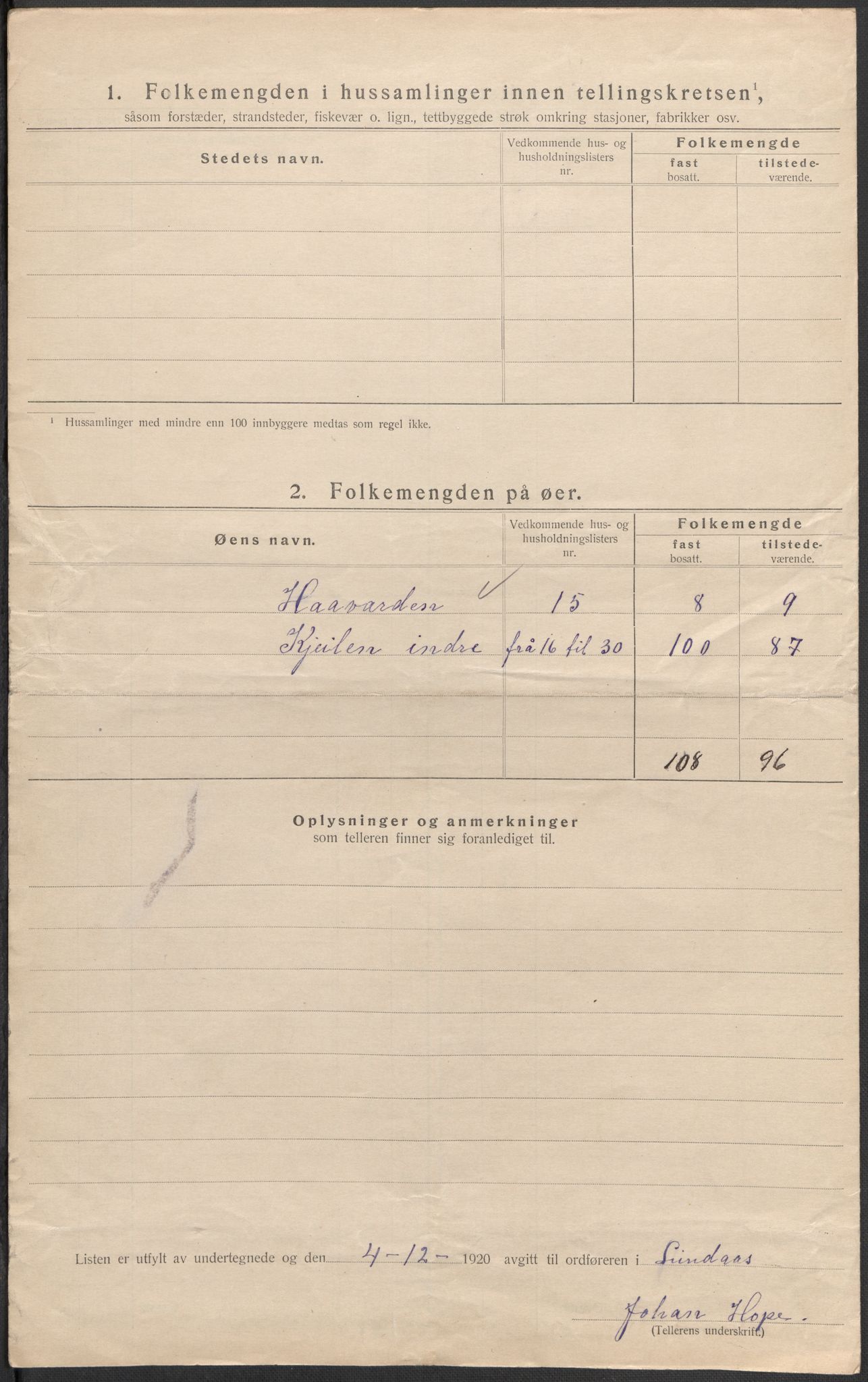 SAB, 1920 census for Lindås, 1920, p. 64