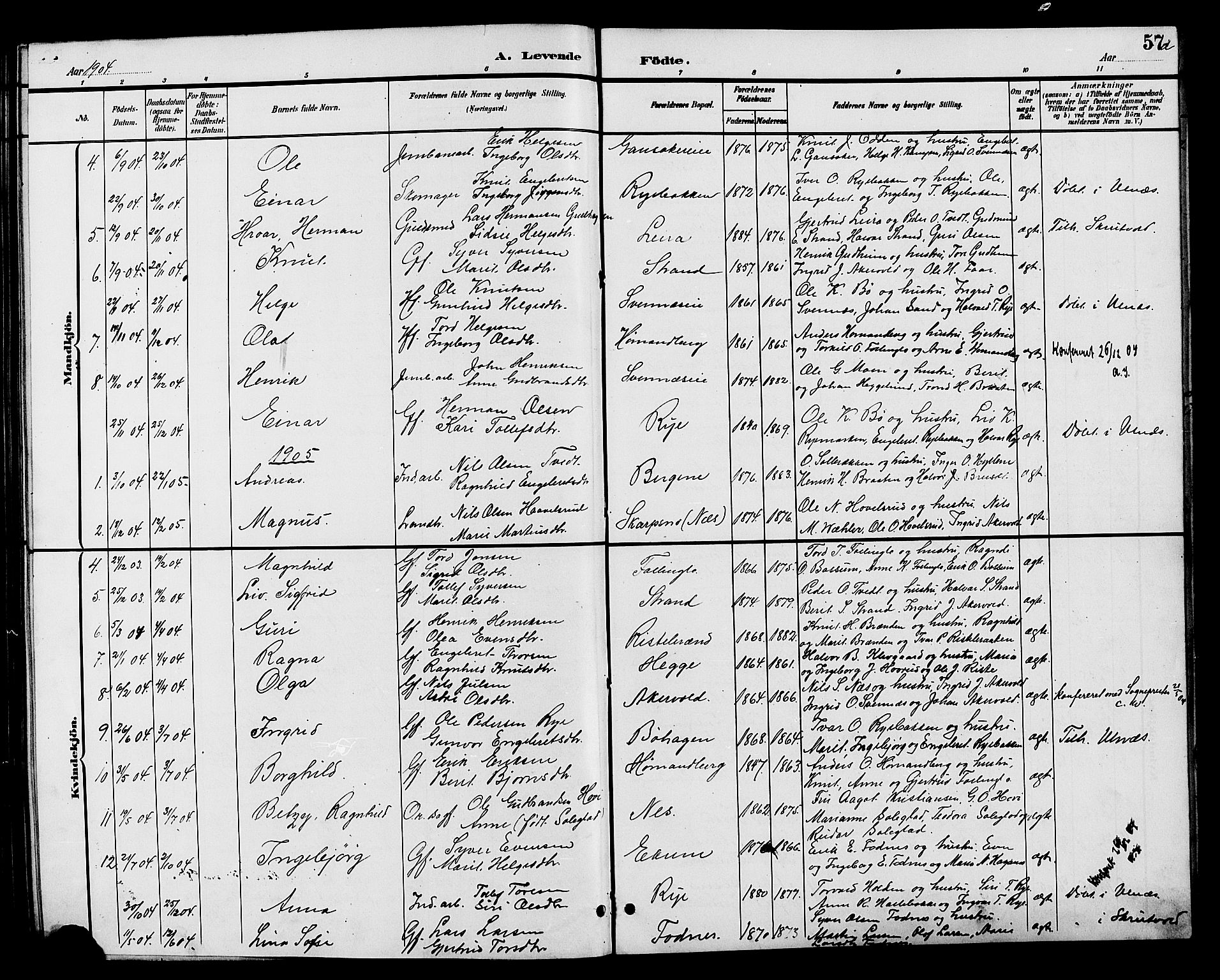 Nord-Aurdal prestekontor, AV/SAH-PREST-132/H/Ha/Hab/L0007: Parish register (copy) no. 7, 1883-1910, p. 57