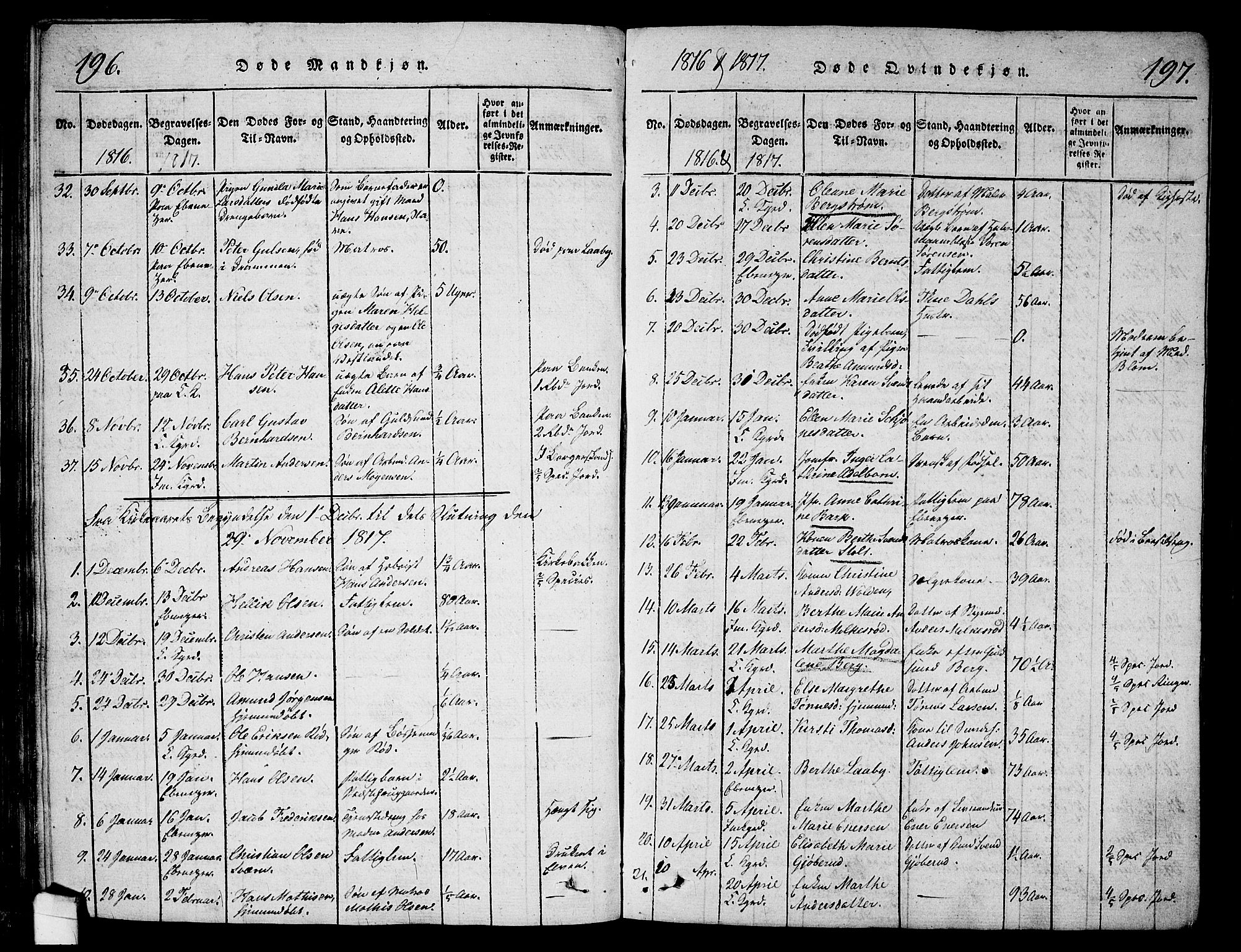 Halden prestekontor Kirkebøker, SAO/A-10909/G/Ga/L0001: Parish register (copy) no. 1, 1815-1833, p. 196-197