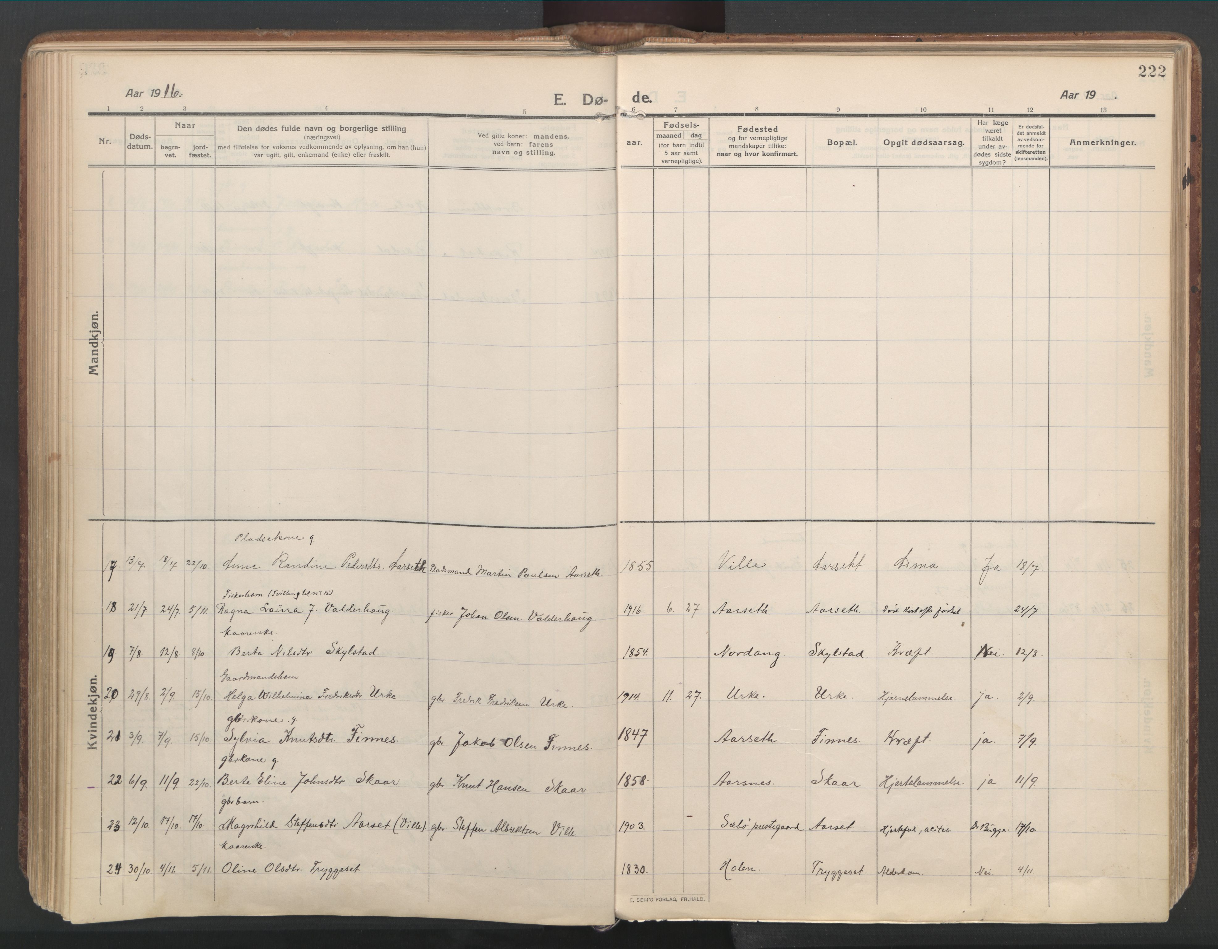 Ministerialprotokoller, klokkerbøker og fødselsregistre - Møre og Romsdal, AV/SAT-A-1454/515/L0212: Parish register (official) no. 515A08, 1911-1935, p. 222