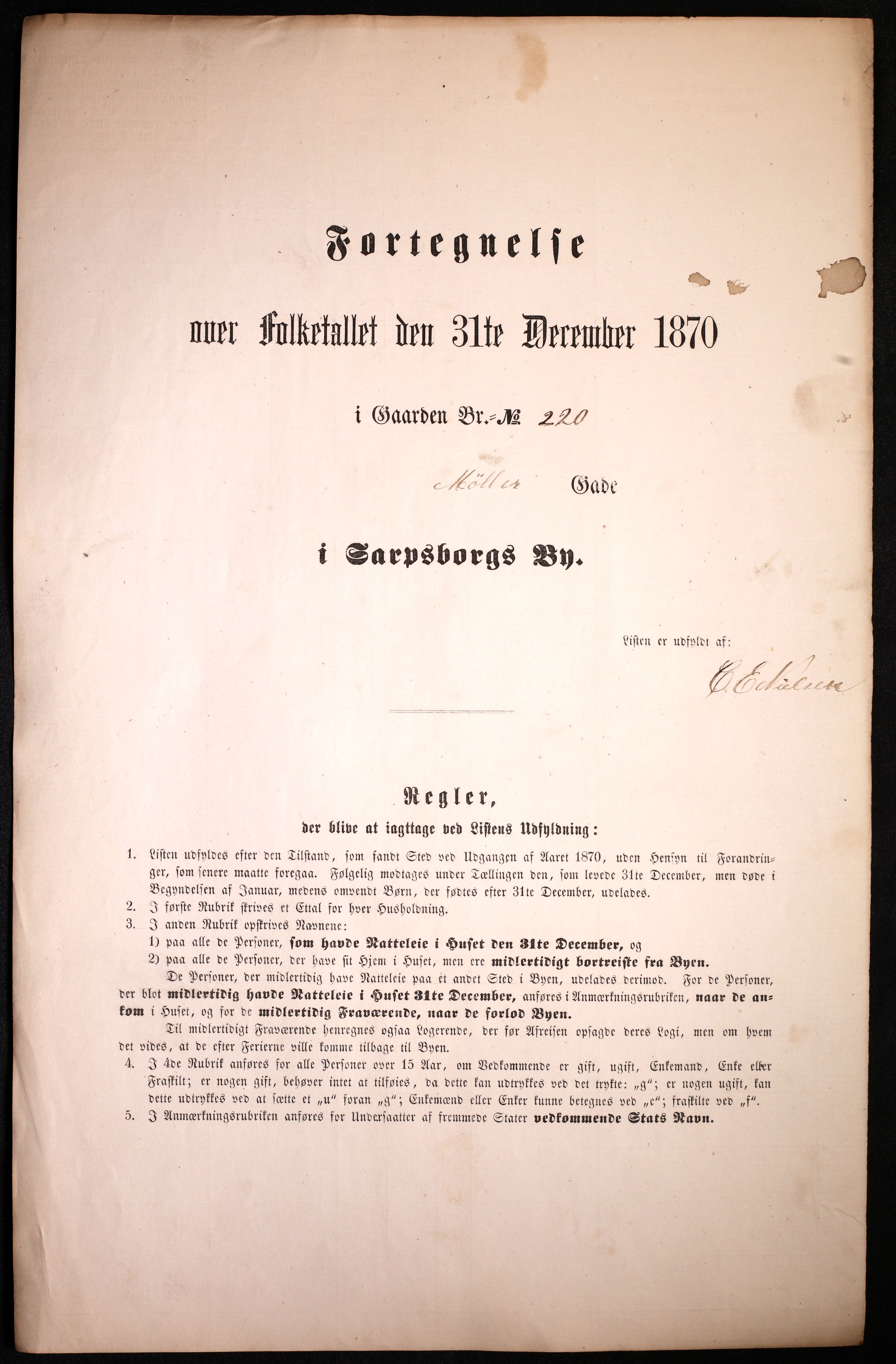 RA, 1870 census for 0102 Sarpsborg, 1870, p. 9