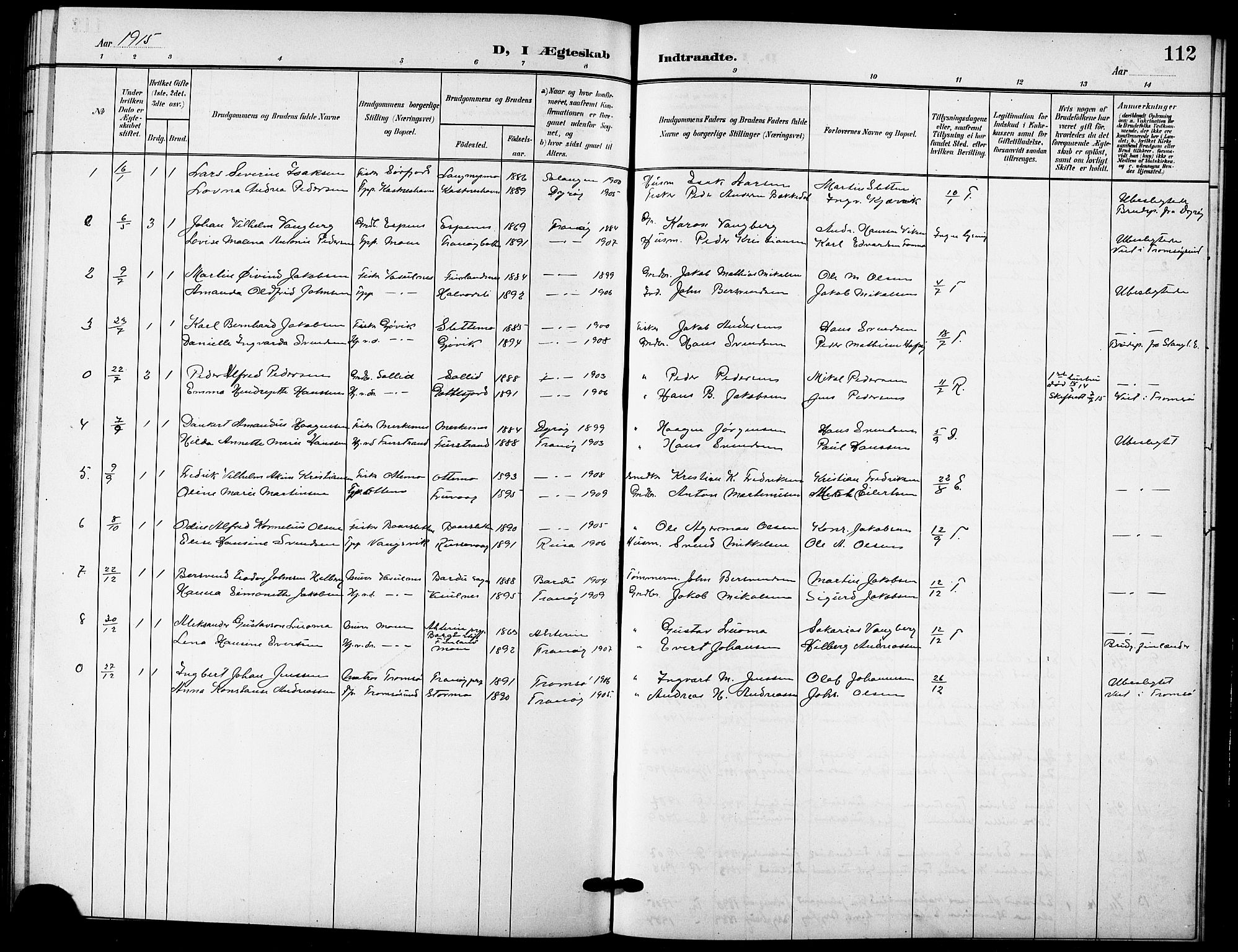 Tranøy sokneprestkontor, SATØ/S-1313/I/Ia/Iab/L0005klokker: Parish register (copy) no. 5, 1902-1919, p. 112