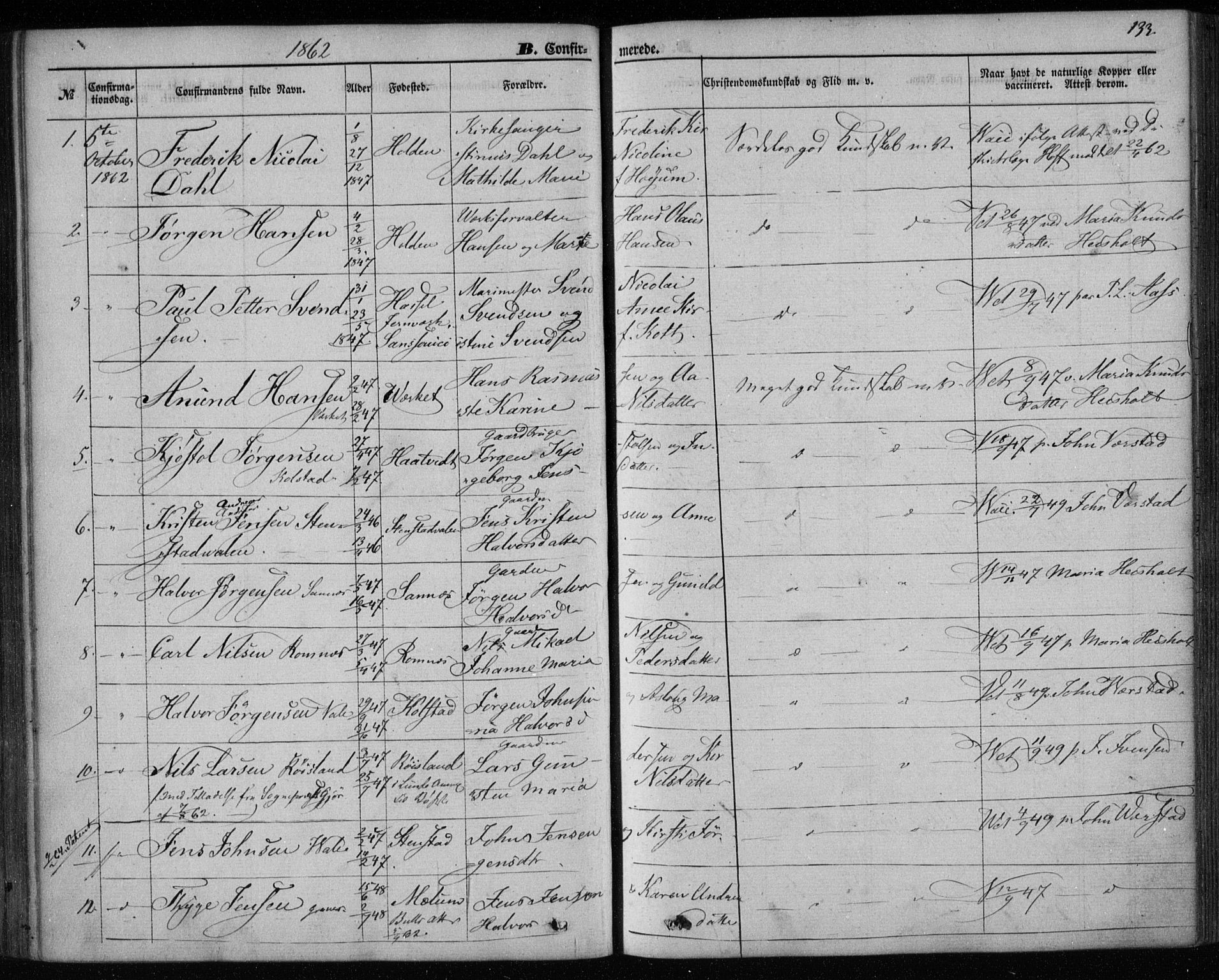 Holla kirkebøker, SAKO/A-272/F/Fa/L0006: Parish register (official) no. 6, 1861-1869, p. 133