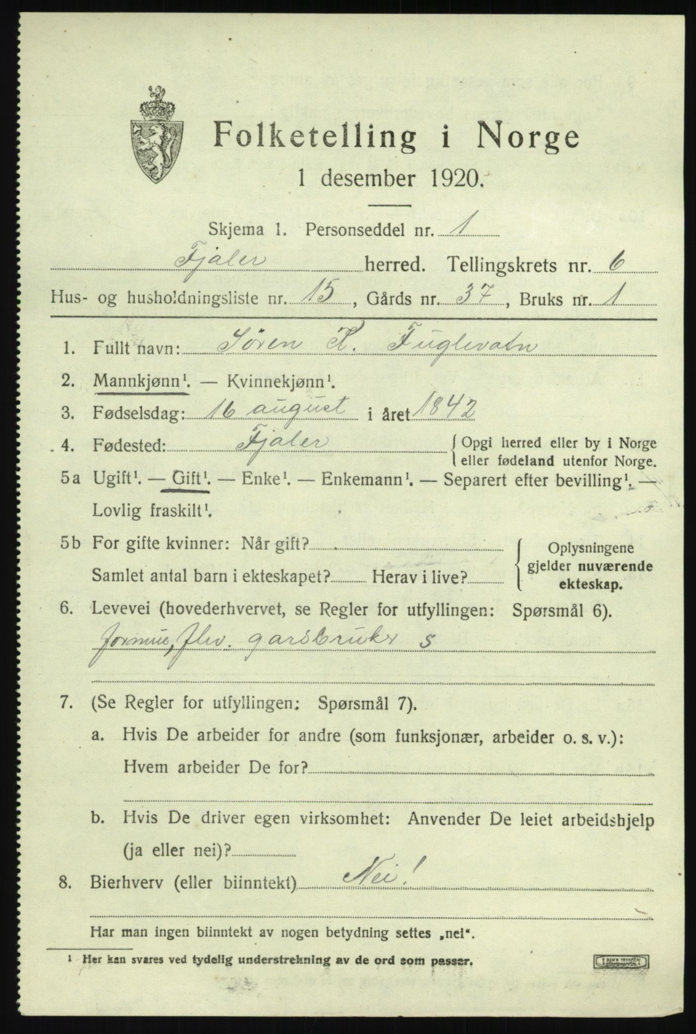 SAB, 1920 census for Fjaler, 1920, p. 3897