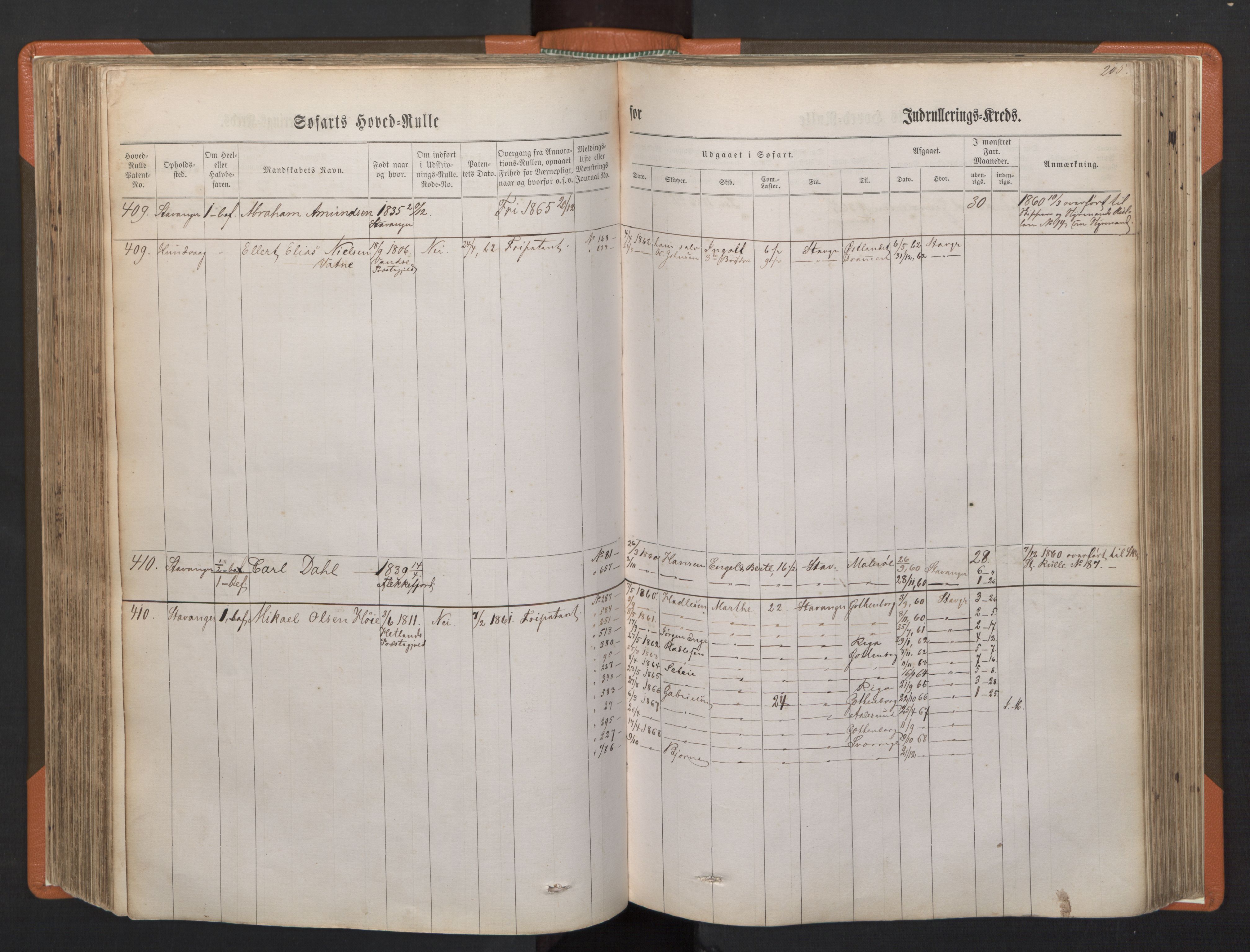 Stavanger sjømannskontor, AV/SAST-A-102006/F/Fb/Fbb/L0001: Sjøfartshovedrulle, patentnr. 1-720 (del 1), 1860-1863, p. 209