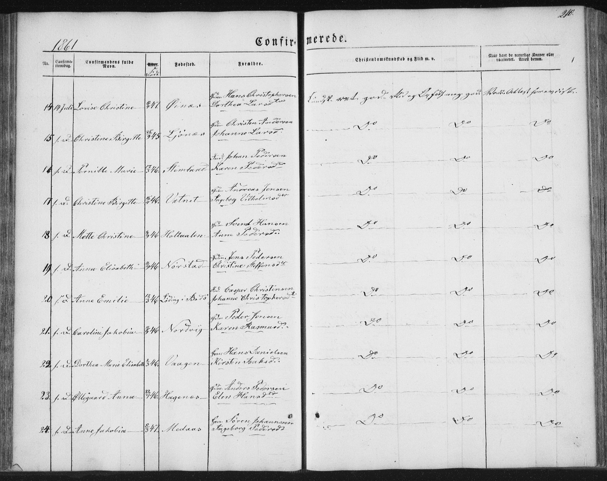 Ministerialprotokoller, klokkerbøker og fødselsregistre - Nordland, SAT/A-1459/852/L0738: Parish register (official) no. 852A08, 1849-1865, p. 210