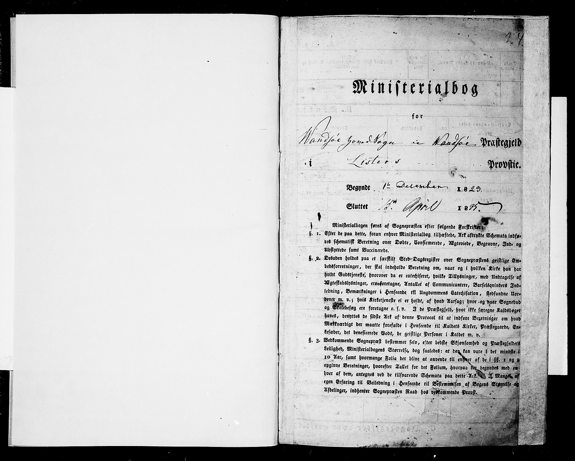 Lista sokneprestkontor, SAK/1111-0027/F/Fa/L0008: Parish register (official) no. A 8, 1823-1835, p. 1