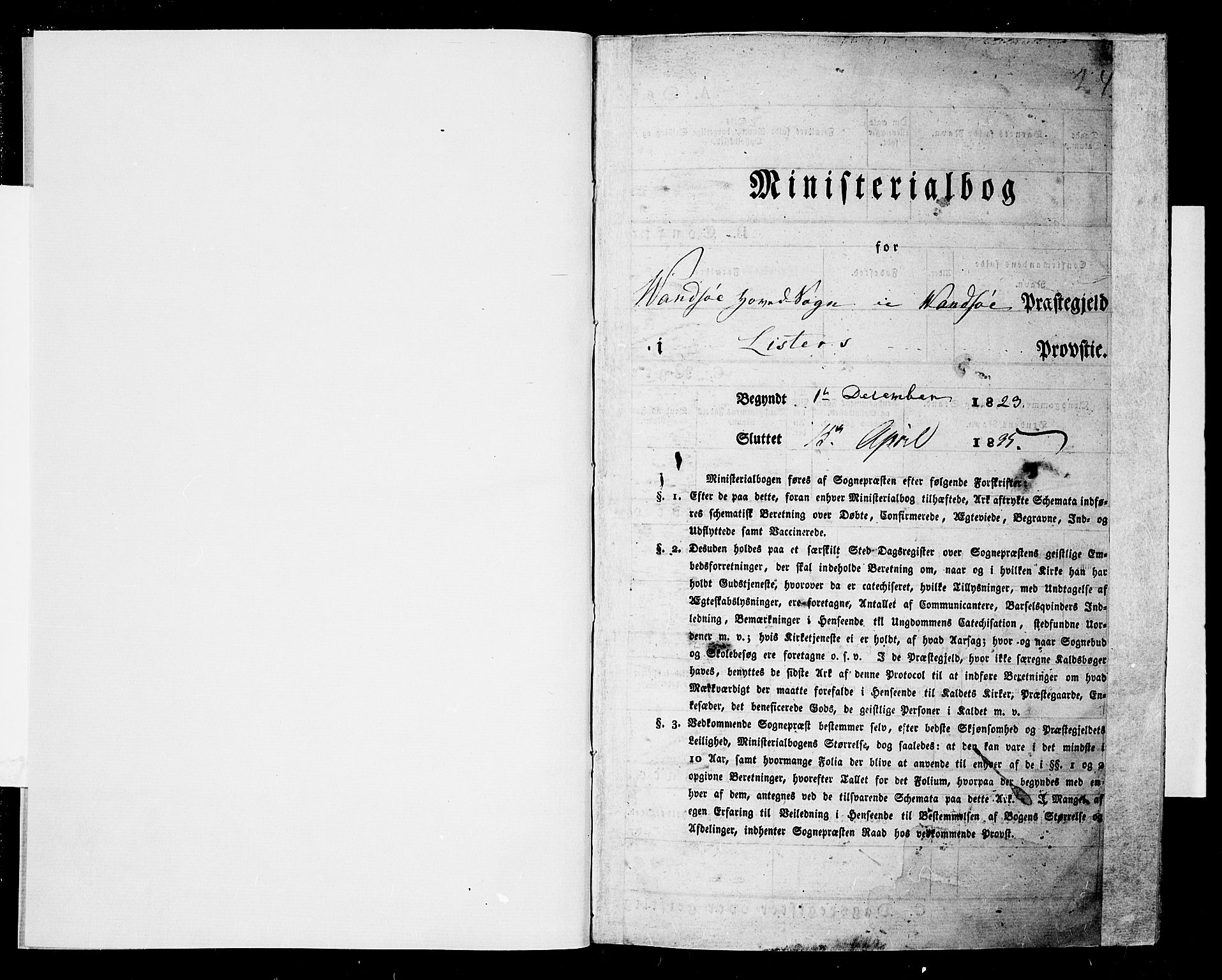 Lista sokneprestkontor, AV/SAK-1111-0027/F/Fa/L0008: Parish register (official) no. A 8, 1823-1835, p. 1