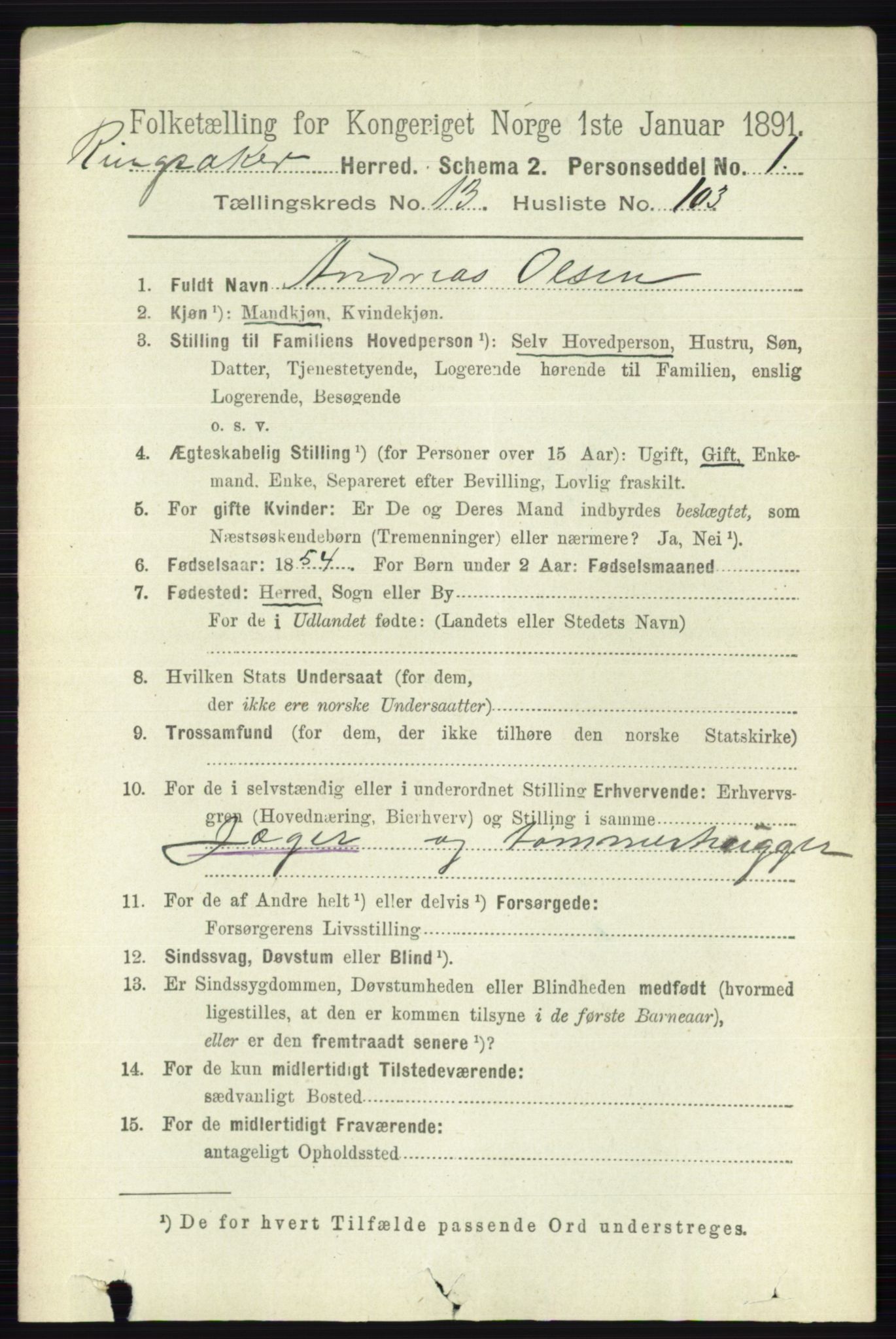 RA, 1891 census for 0412 Ringsaker, 1891, p. 7765