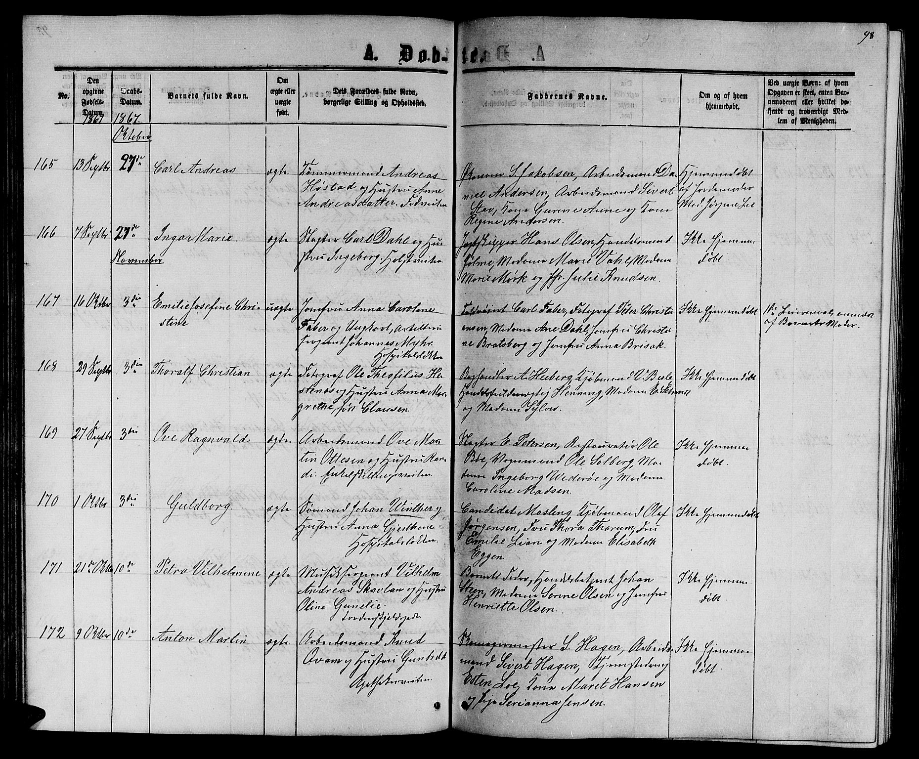 Ministerialprotokoller, klokkerbøker og fødselsregistre - Sør-Trøndelag, AV/SAT-A-1456/601/L0087: Parish register (copy) no. 601C05, 1864-1881, p. 98