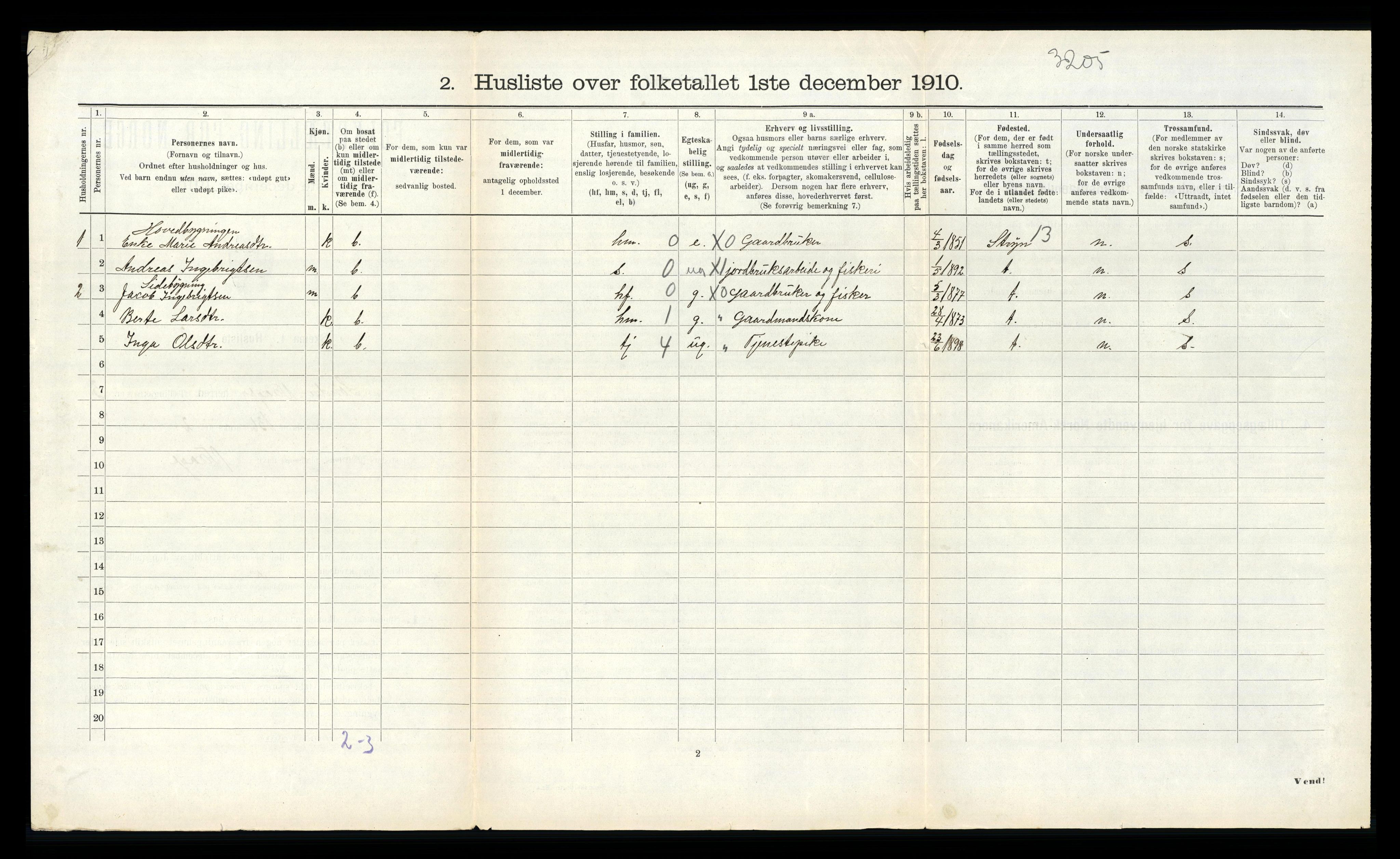 RA, 1910 census for Sør-Vågsøy, 1910, p. 313