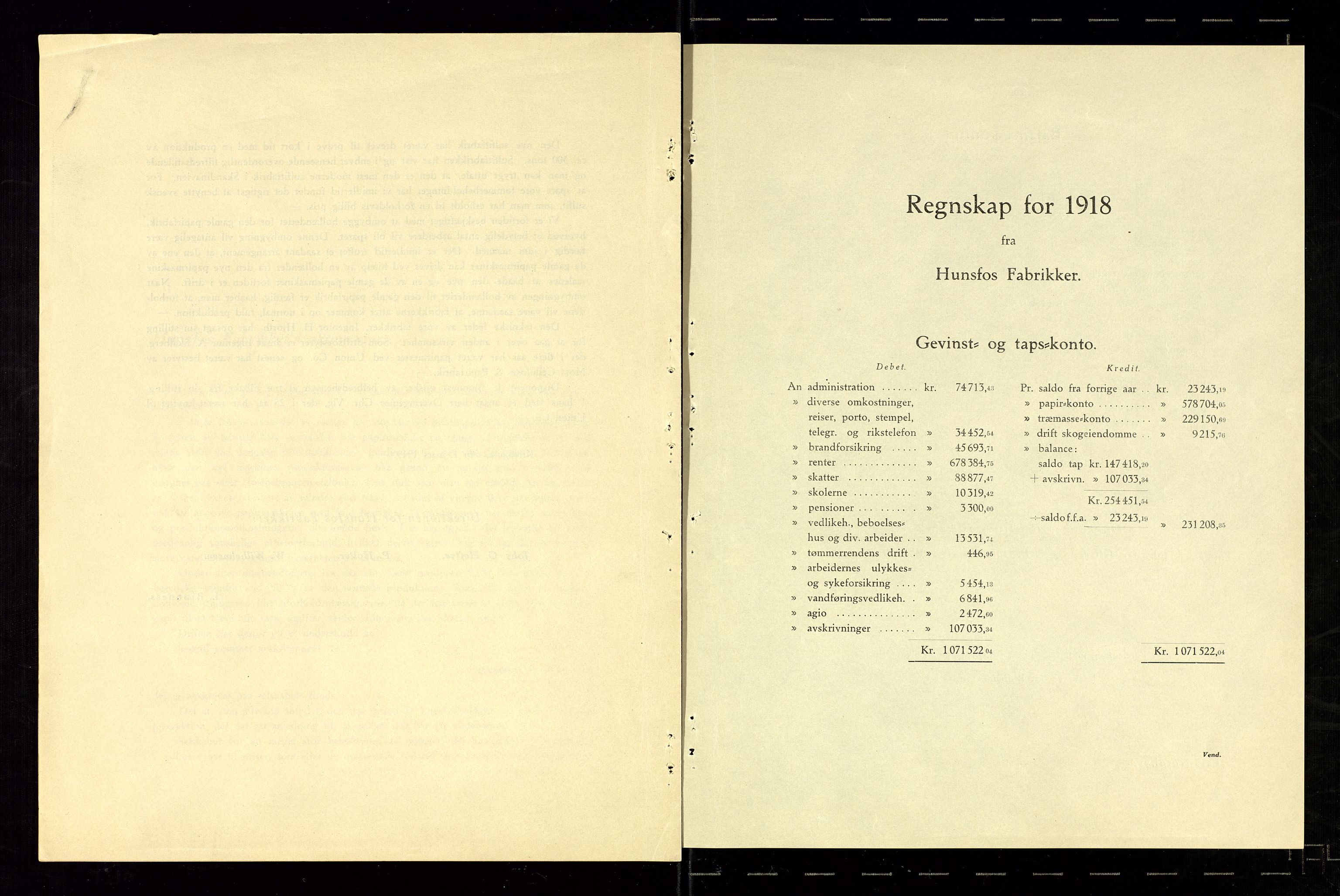 Hunsfos fabrikker, AV/SAK-D/1440/01/L0001/0003: Vedtekter, anmeldelser og årsberetninger / Årsberetninger og regnskap, 1918-1989, p. 7