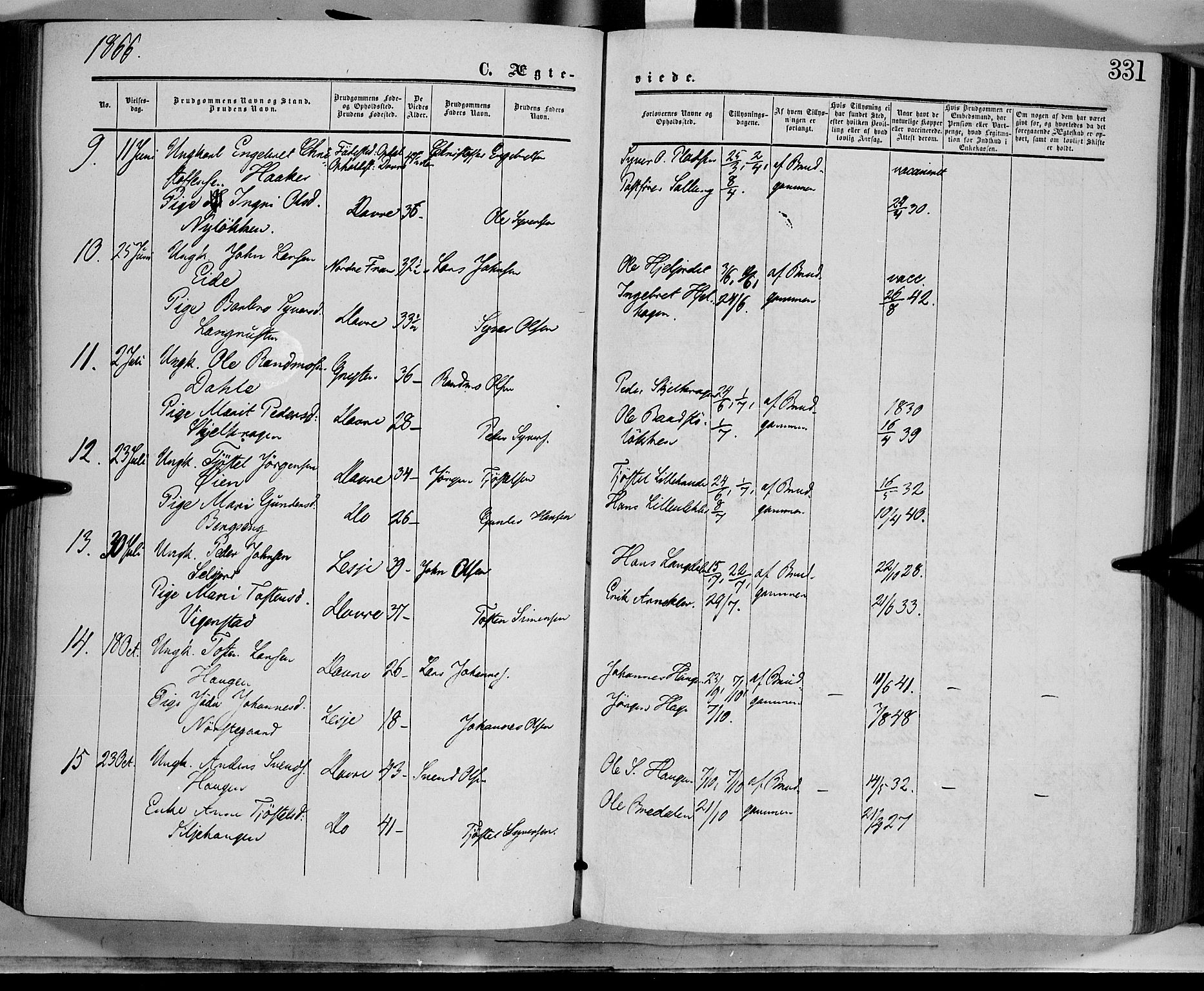 Dovre prestekontor, AV/SAH-PREST-066/H/Ha/Haa/L0001: Parish register (official) no. 1, 1854-1878, p. 331