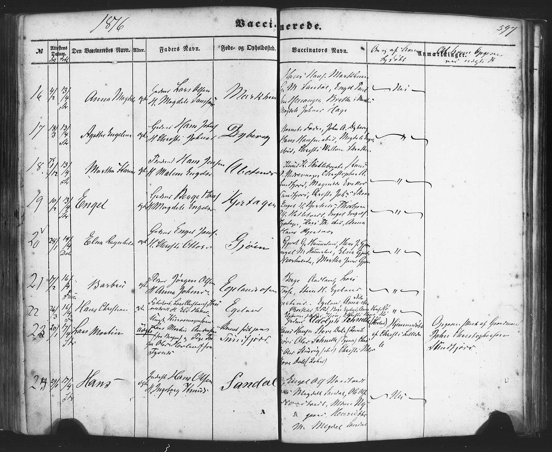 Fusa sokneprestembete, AV/SAB-A-75401/H/Haa: Parish register (official) no. A 1II, 1855-1879, p. 597