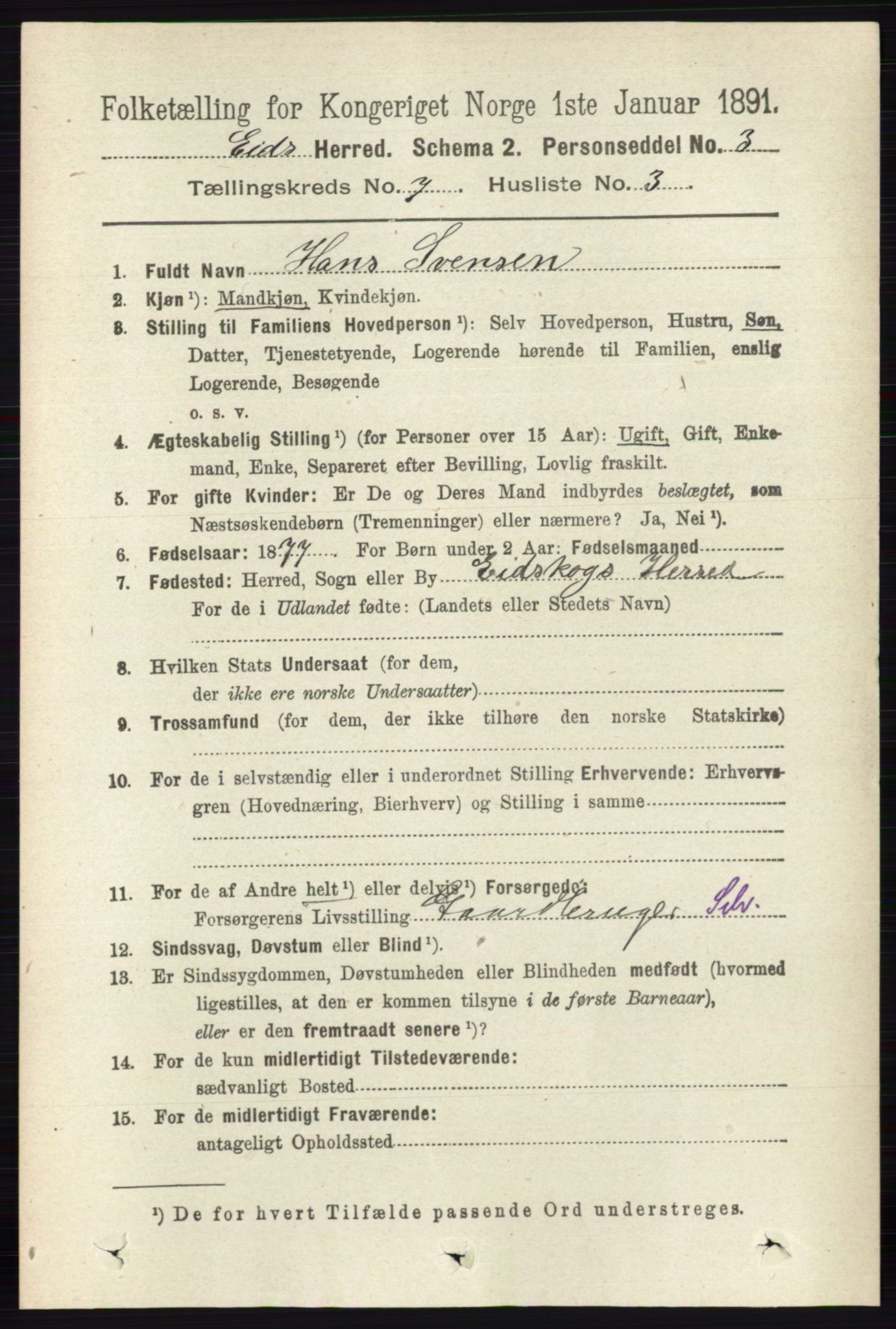 RA, 1891 census for 0420 Eidskog, 1891, p. 3693