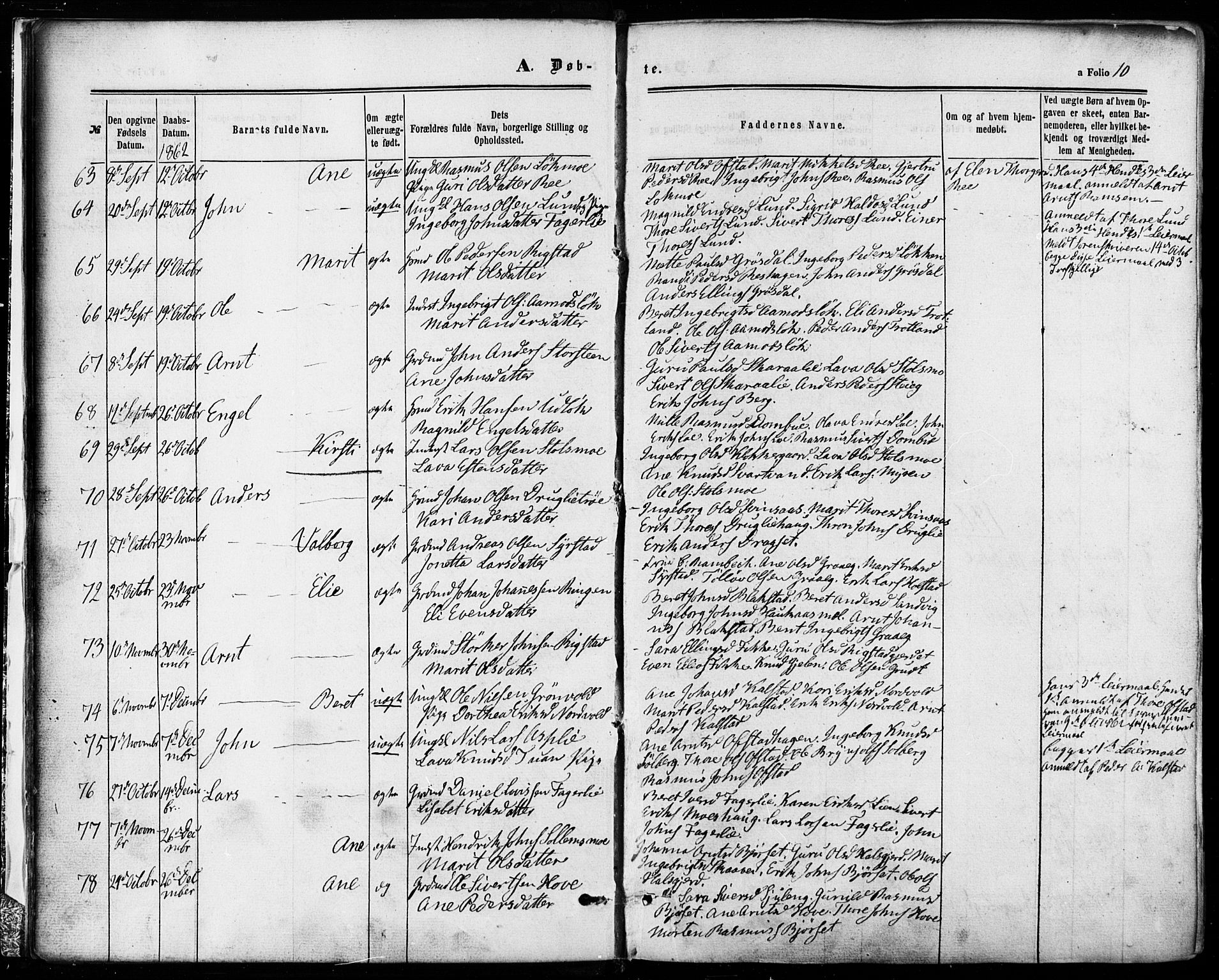 Ministerialprotokoller, klokkerbøker og fødselsregistre - Sør-Trøndelag, SAT/A-1456/672/L0856: Parish register (official) no. 672A08, 1861-1881, p. 10