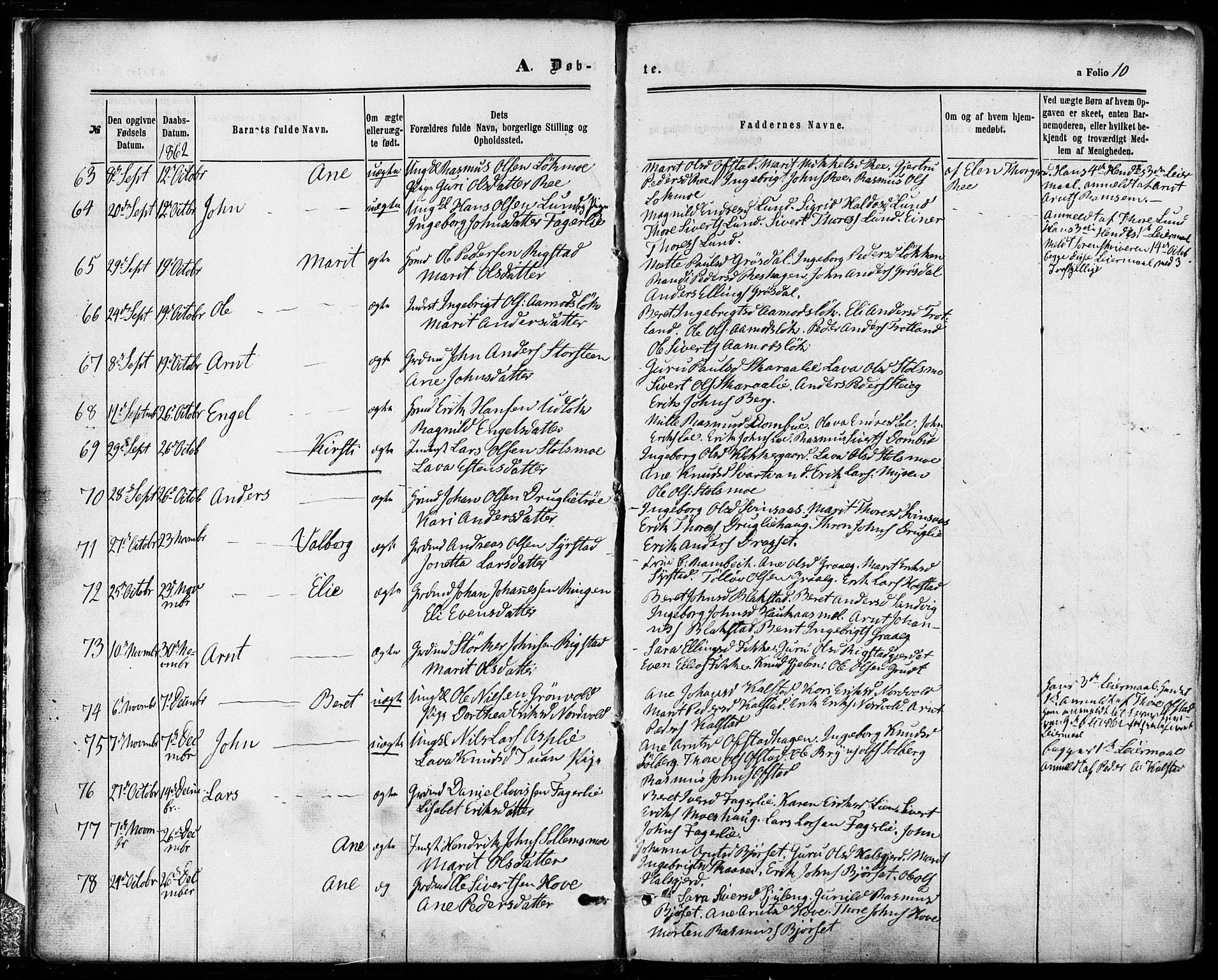 Ministerialprotokoller, klokkerbøker og fødselsregistre - Sør-Trøndelag, AV/SAT-A-1456/672/L0856: Parish register (official) no. 672A08, 1861-1881, p. 10