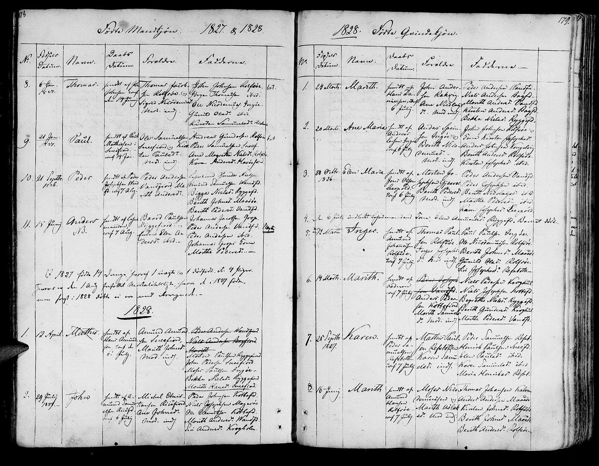 Måsøy sokneprestkontor, AV/SATØ-S-1348/H/Ha/L0001kirke: Parish register (official) no. 1, 1806-1851, p. 178-179