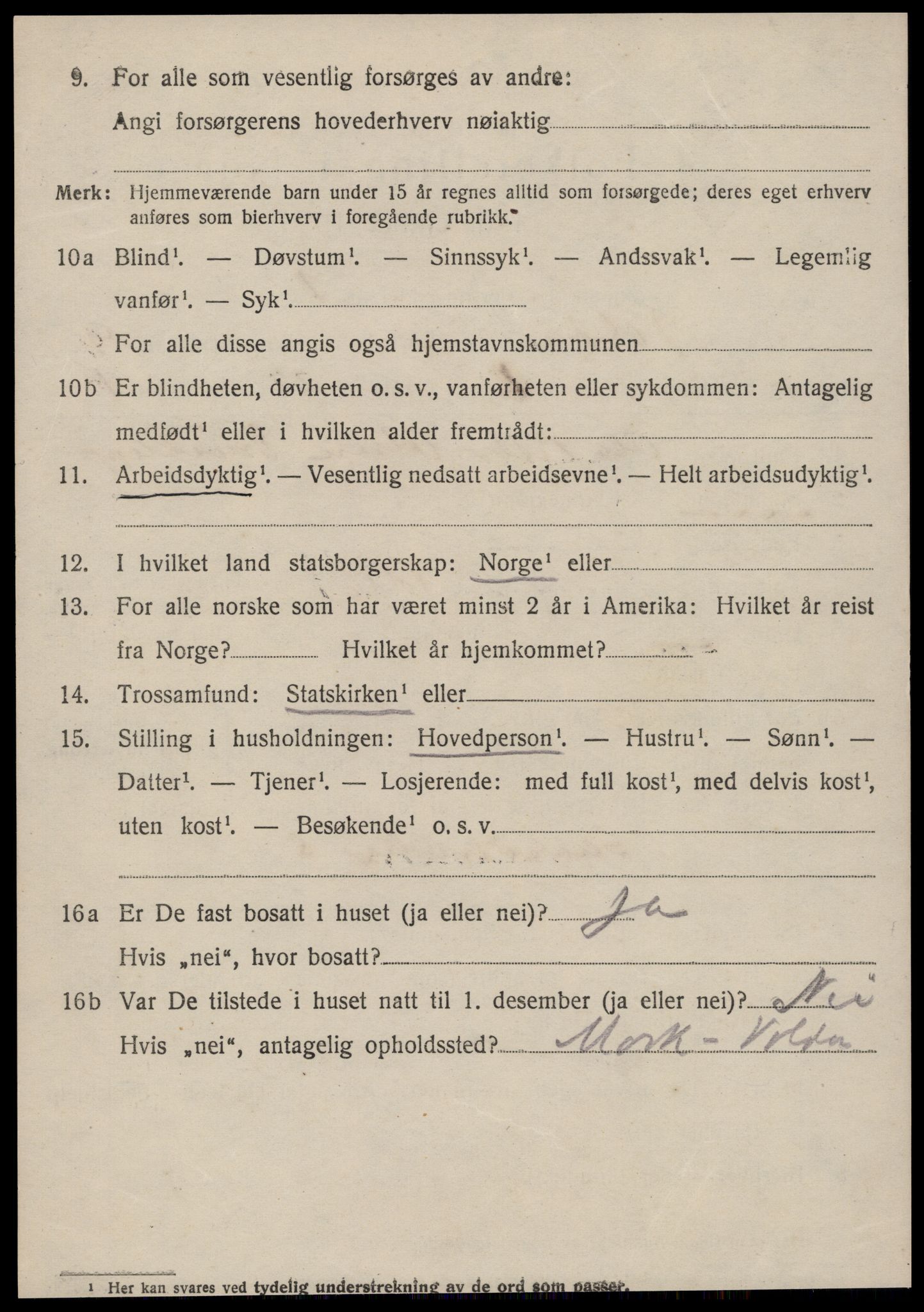 SAT, 1920 census for Volda, 1920, p. 6741