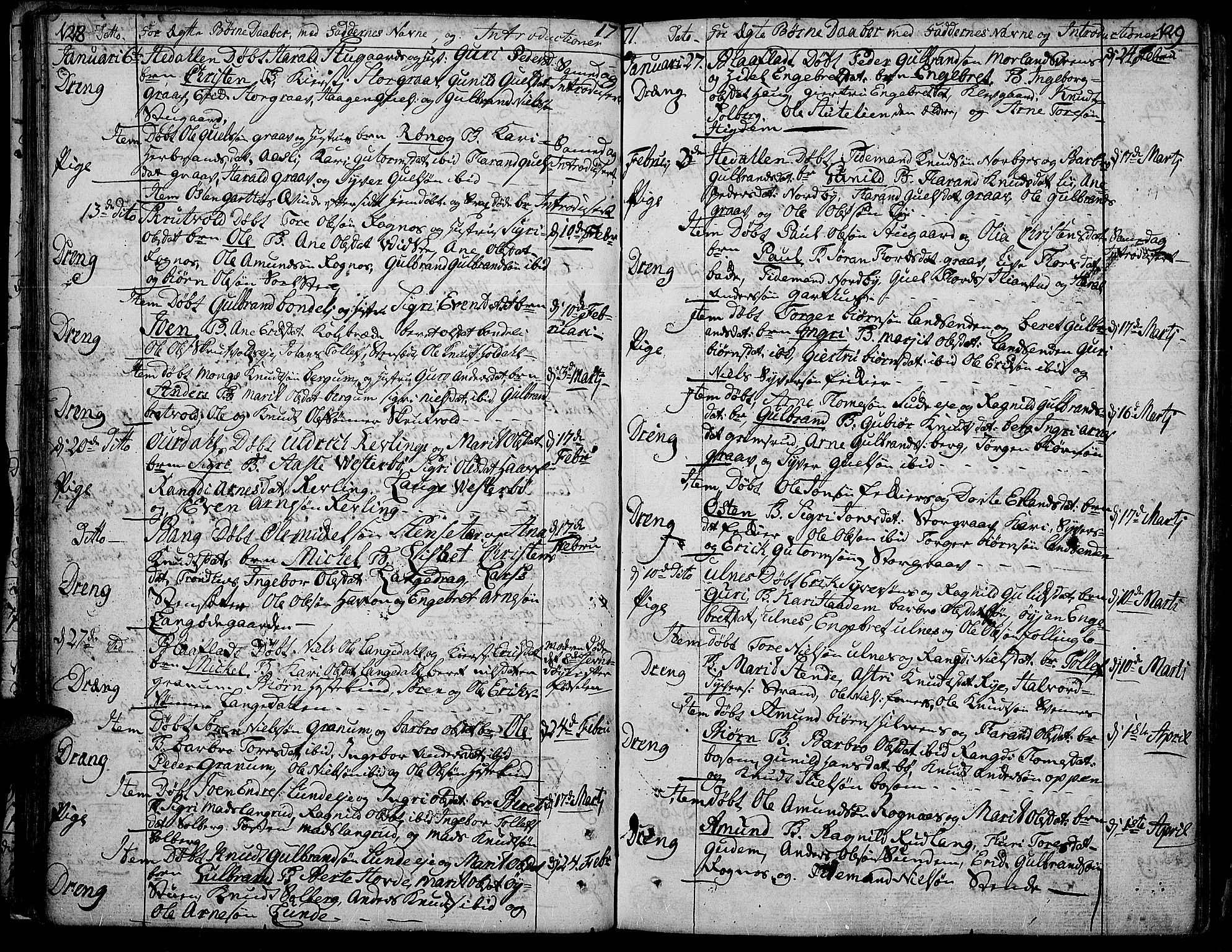 Aurdal prestekontor, AV/SAH-PREST-126/H/Ha/Haa/L0005: Parish register (official) no. 5, 1763-1781, p. 128-129