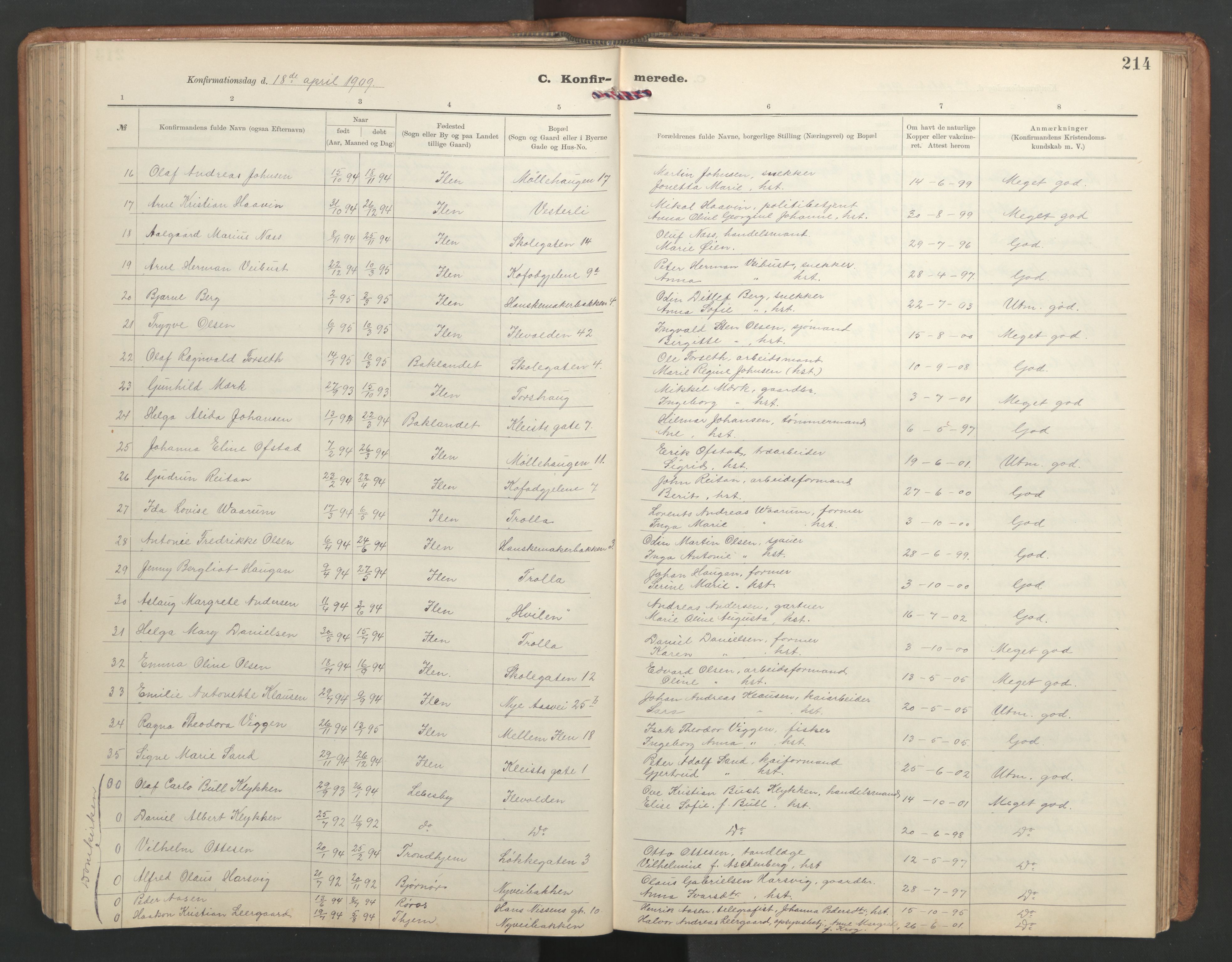 Ministerialprotokoller, klokkerbøker og fødselsregistre - Sør-Trøndelag, SAT/A-1456/603/L0173: Parish register (copy) no. 603C01, 1907-1962, p. 214