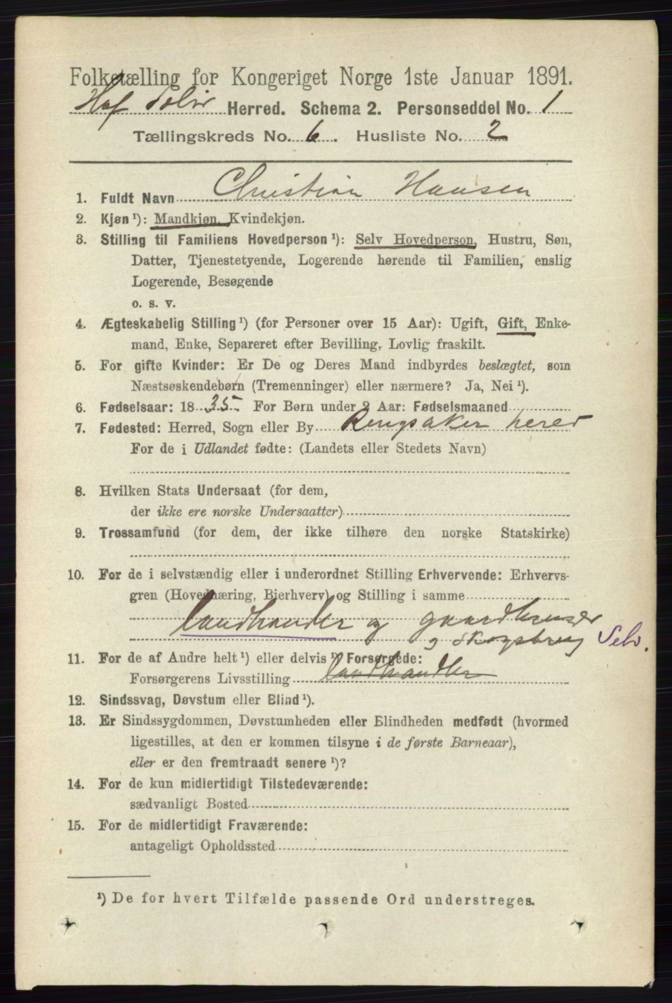 RA, 1891 census for 0424 Hof, 1891, p. 2256